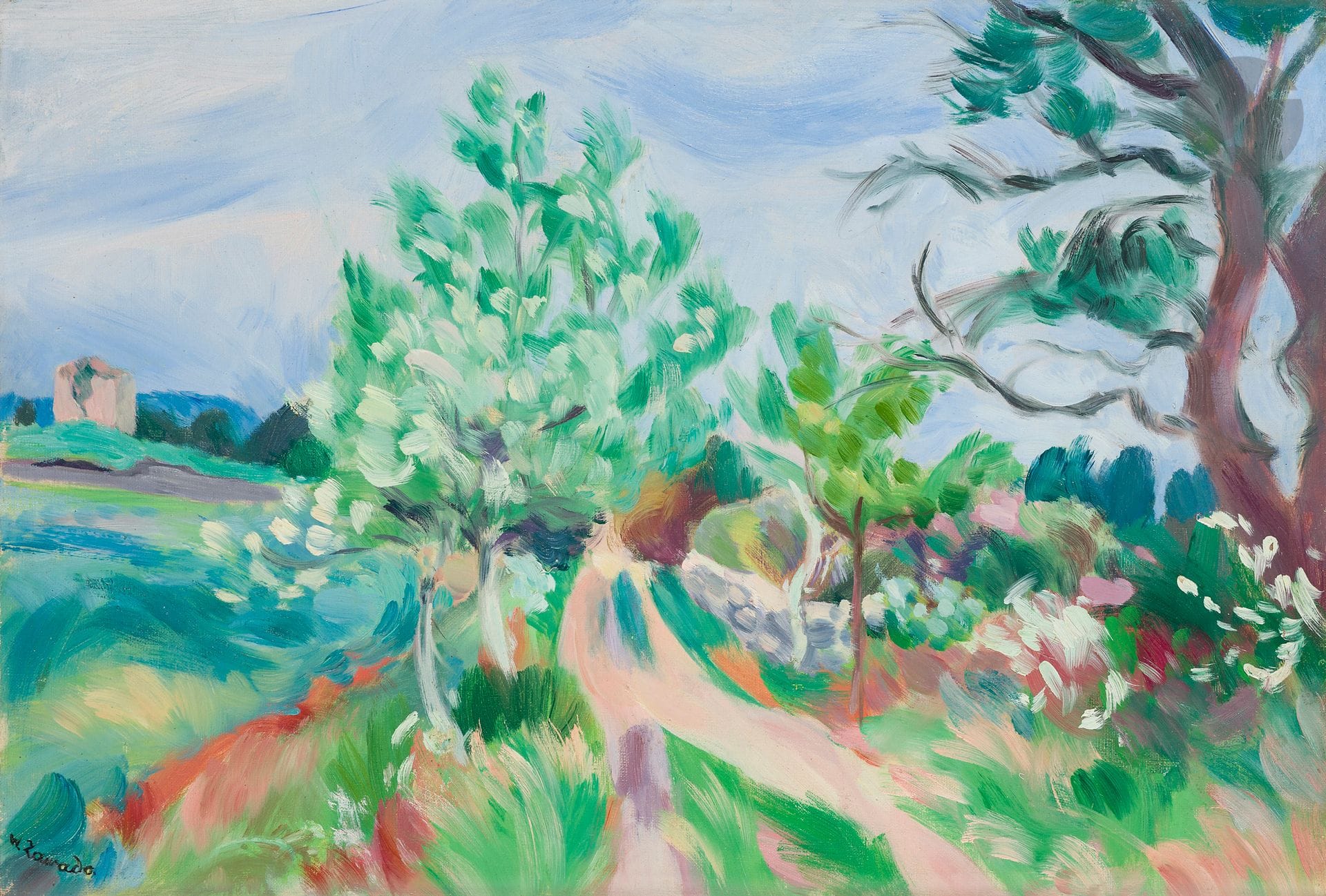 Jan-Waclaw Zawadowski, dit ZAWADO (1891-1982)
Paysage aux environs d'Aix-en Provence, 1938-39
Huile sur toile.
Signée en bas à gauche.
50 x 73 cm

