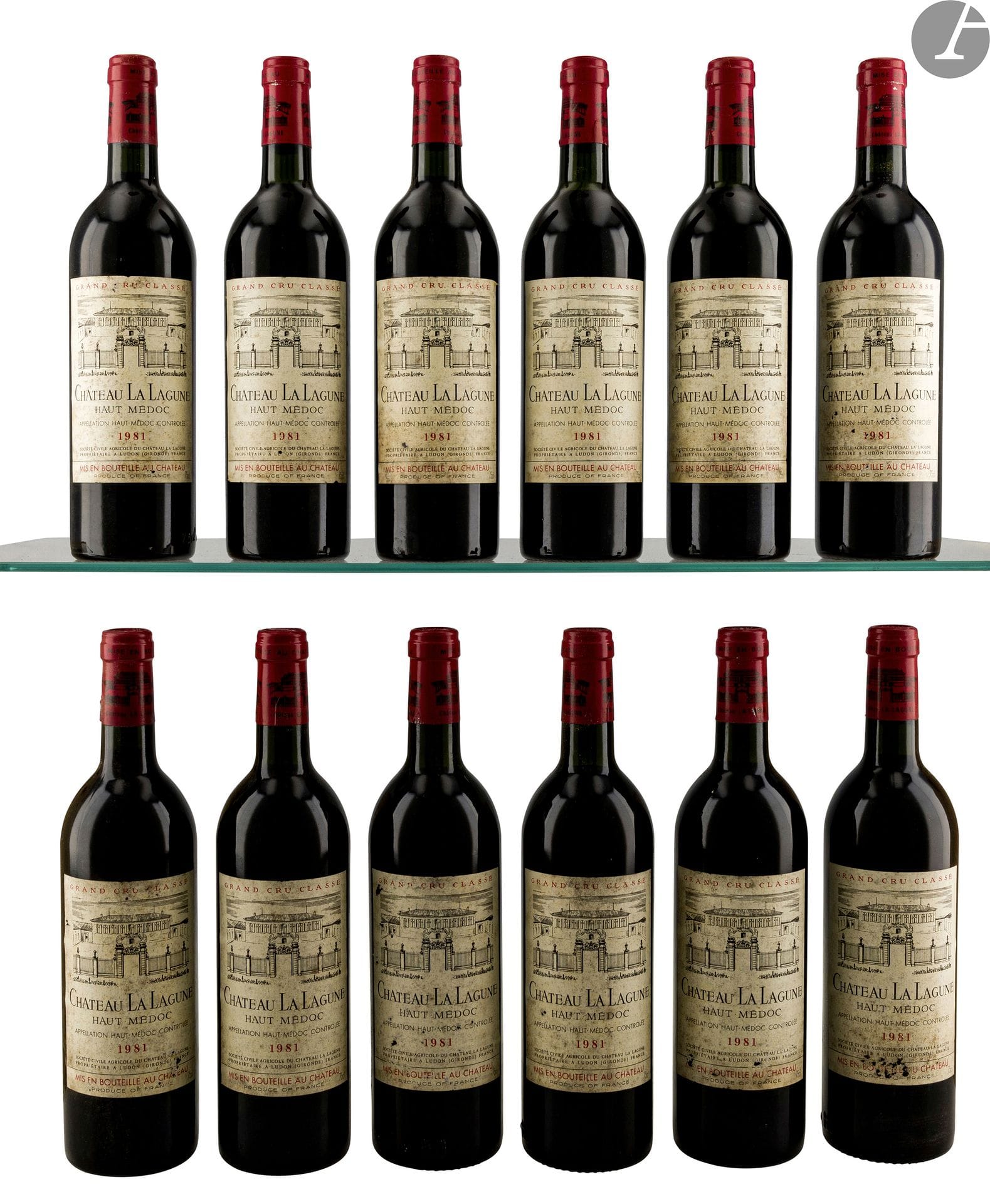 12 B CHÂTEAU LA LAGUNE (Caisse Bois d'origine) (3 B.G; 3 B.G.-; 2 T.L.B.+; e.t.h. dont 6 e.a. et 1 e.t.a.), GCC3 Haut-Médoc, 1981