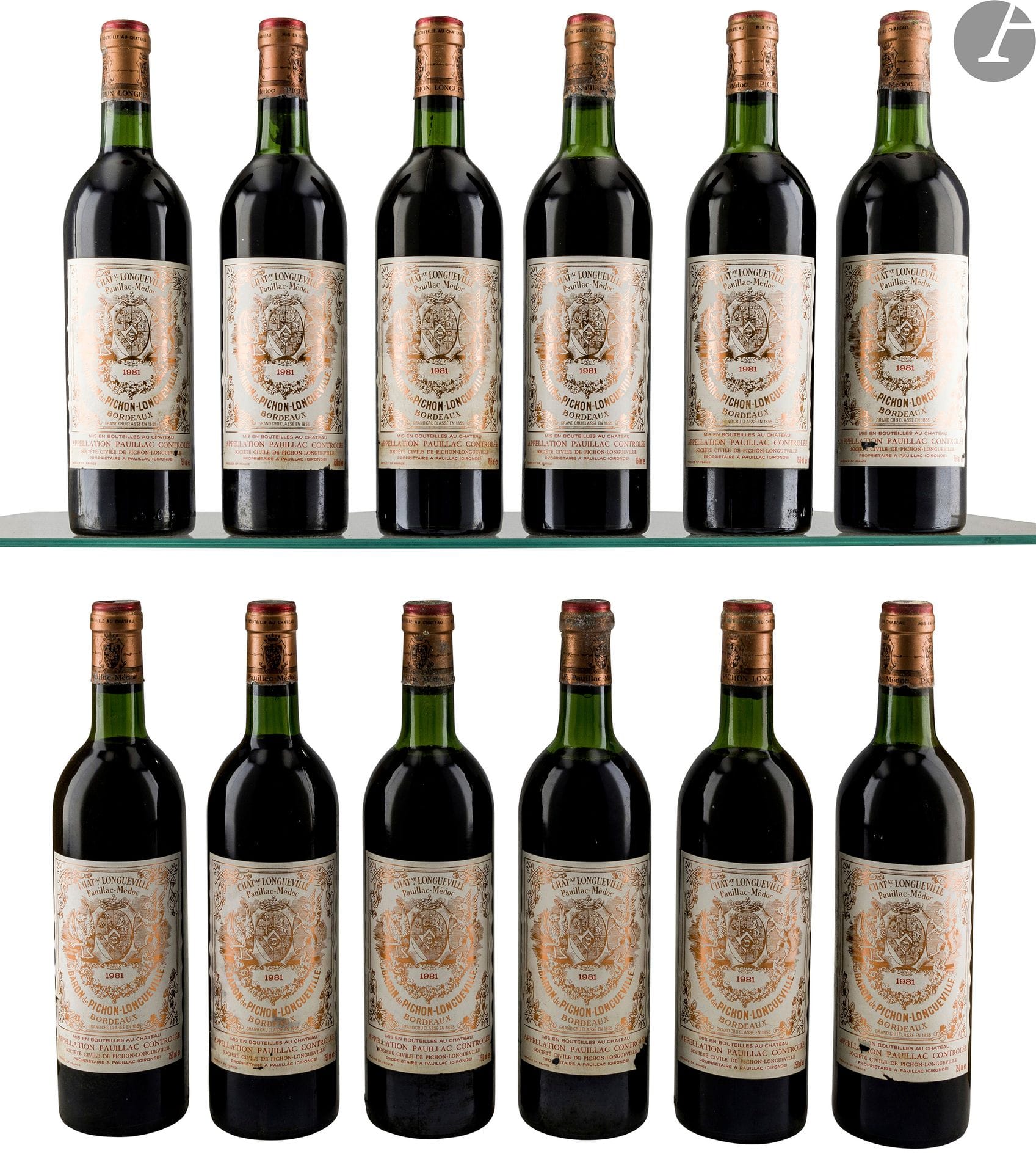 12 B CHÂTEAU PICHON LONGUEVILLE BARON (Original wood case) (H.E.+ or better; 3 e.c. to c.a. bottom of skirt), GCC2 Pauillac, 1981