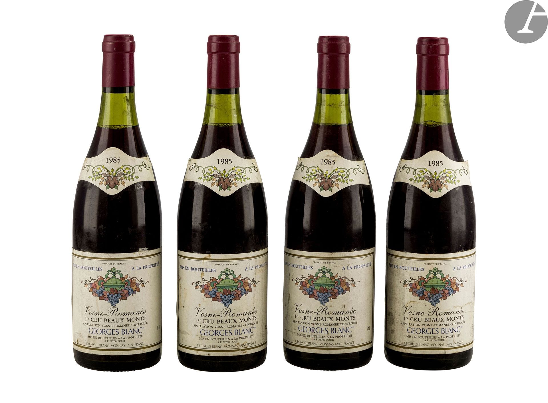 4 B VOSNE-ROMANÉE LES BEAUX MONTS (1er Cru) (3 à 2,5 et 1 à 3 cm; e.t.h. dont 1 plissée), Georges Blanc, 1985