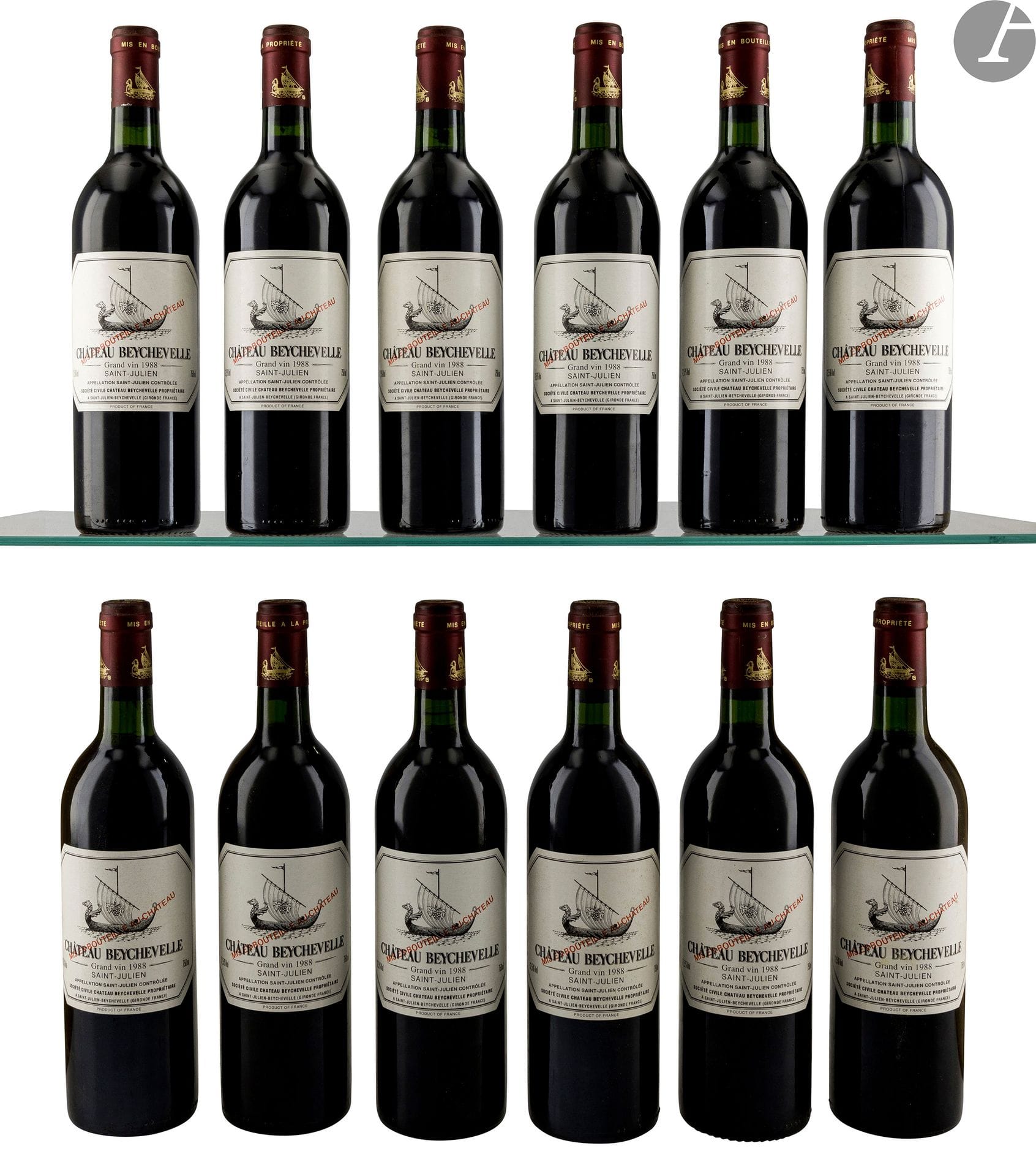 12 B CHÂTEAU BEYCHEVELLE (Original wooden case) (1 B.G; 1 T.L.B.+), GCC4 Saint-Julien, 1988