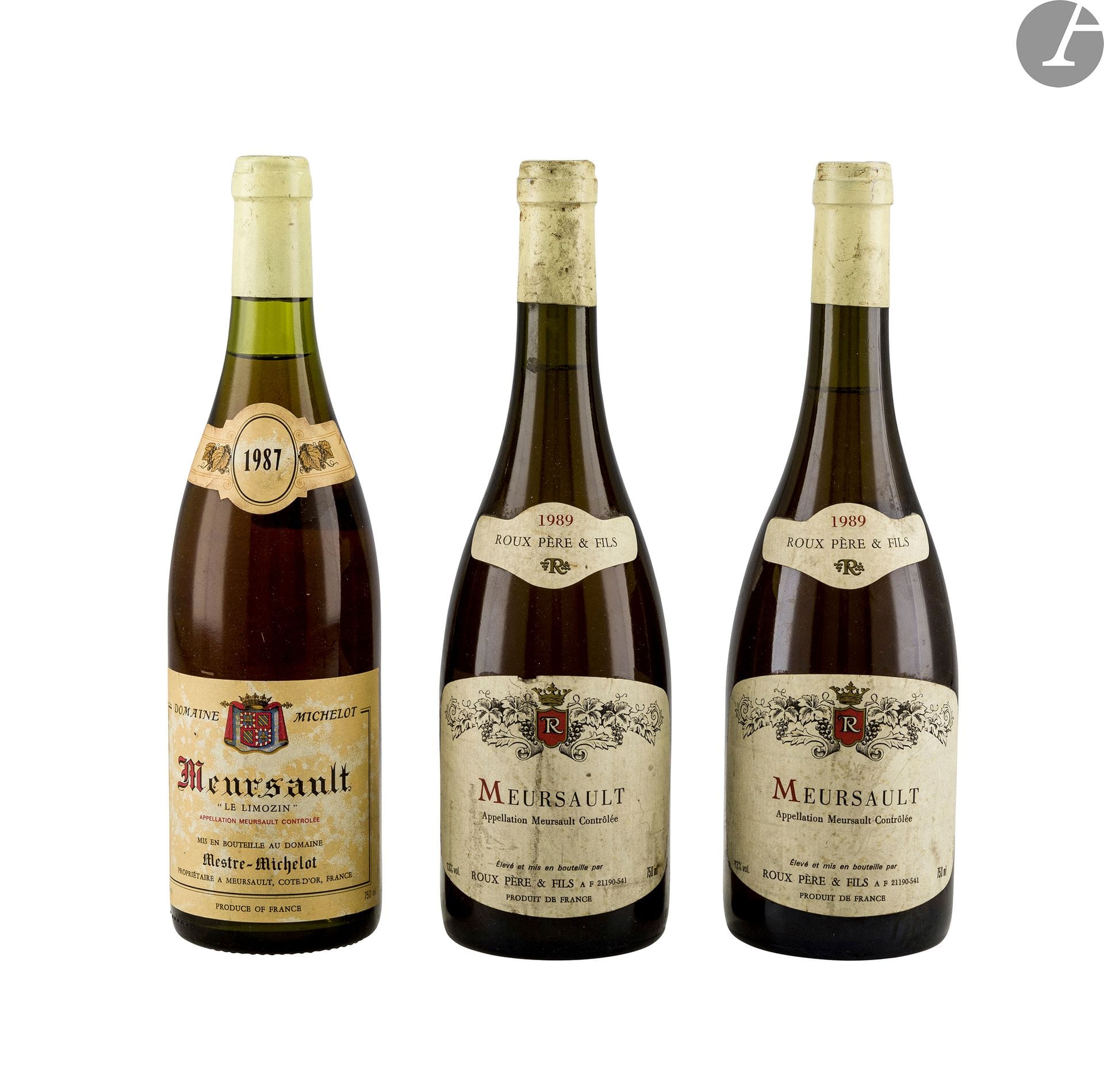 2 B MEURSAULT, Domaine Roux P&F, 1989
1 B MEURSAULT LE LIMOZIN, Domaine Mestre-Michelot, 1987