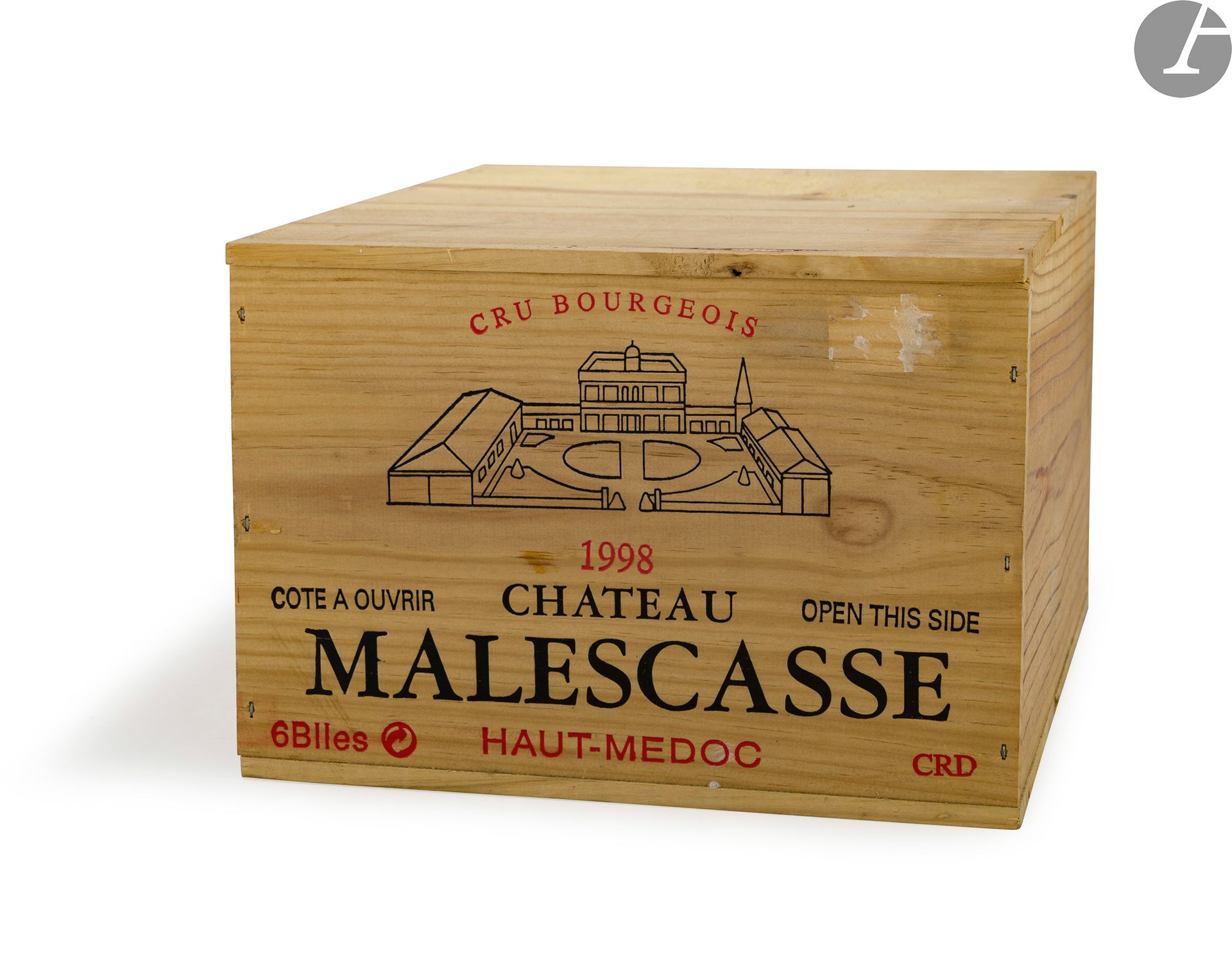 6 B CHÂTEAU MALESCASSE (original wooden case), Haut-Médoc, 1998