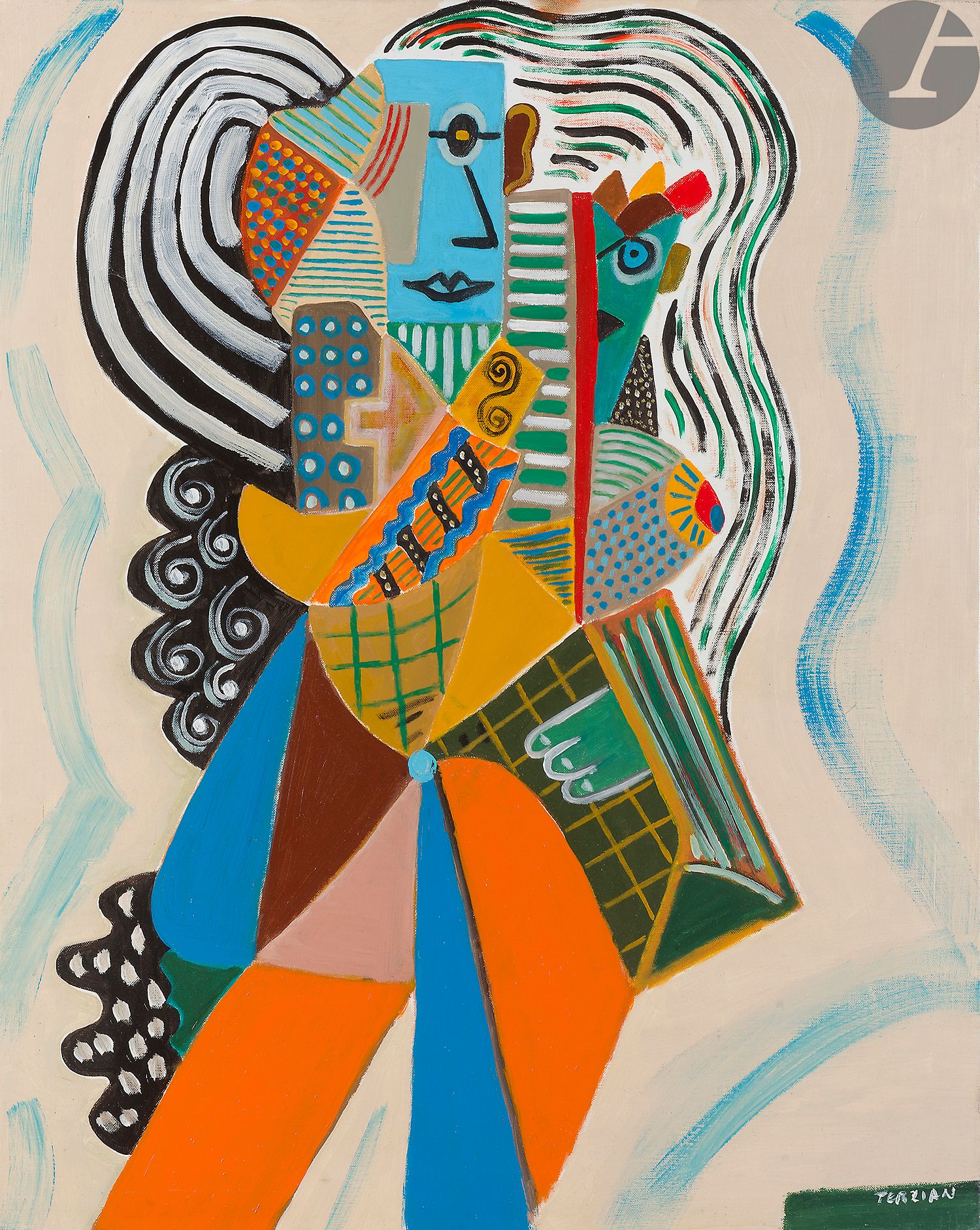 GEORGES TERZIAN (1939-2021) 
Le Couple 
Huile sur toile. 
Signée en bas à droite. 
81 x 65 cm