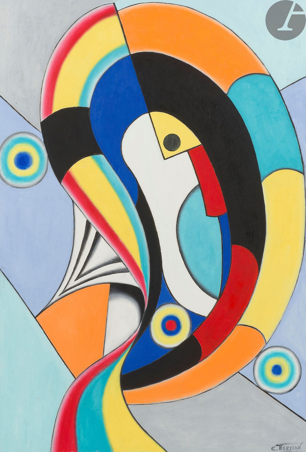 GEORGES TERZIAN (1939-2021) 
Adoration, 2015
Huile sur toile. 
Signée en bas à droite. 
Signée, datée et titrée au dos. 
130 x 89 cm