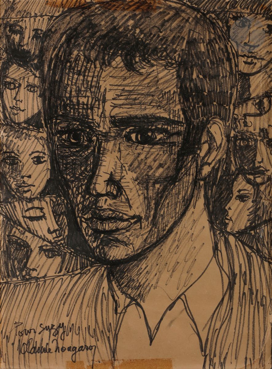 Claude NOUGARO (1929-2004)
Portrait d’homme
Feutre noir.
Signé en bas à gauche.
(Déchirures, taches).
31 x 23,5 cm