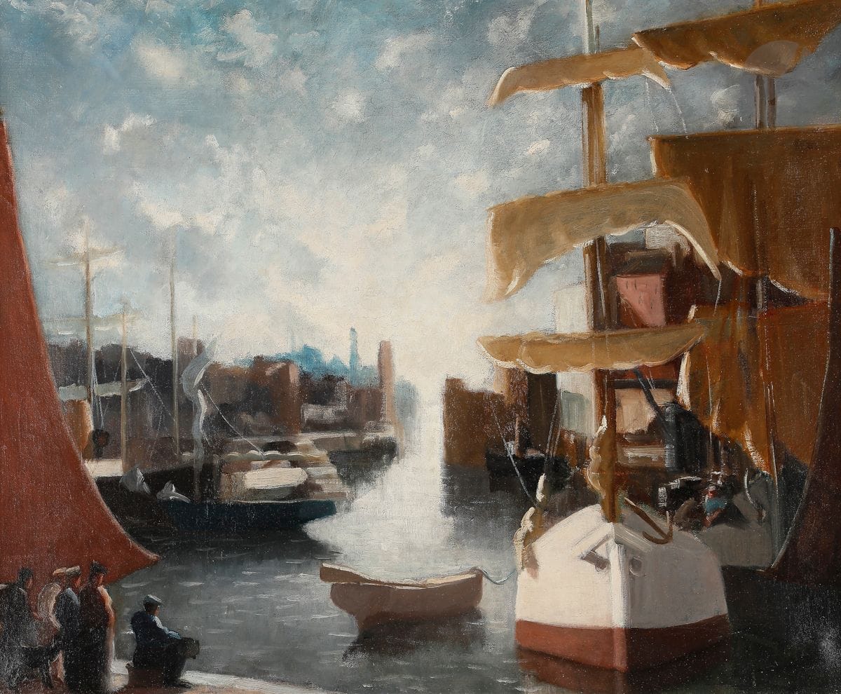 Walter Affroville LEWINO (1887-1959
)Port with a white sailboatOil
on canvas.
Signed lower right.
(Small restorations).
50 x 61 cm





