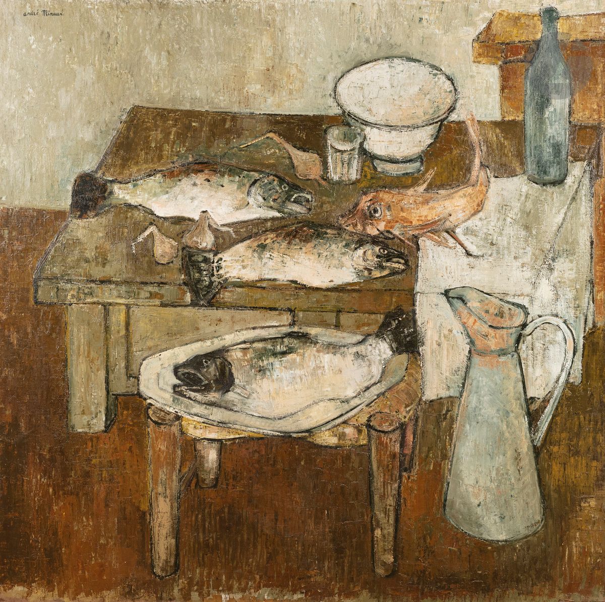 André MINAUX (1923-1986
)The Trout, 1951Oil
on canvas.
Signed upper left.
Signed, dated and titled on the back.
139 x 135 cmProvenance

: 
Former collection of the printer and lithographer Mourlot.

Exhibition : 
La Jeune Peinture des années 50, Musée Baron Martin, Gray, July 1 - October 30, 2017, reproduced in the catalog
.









