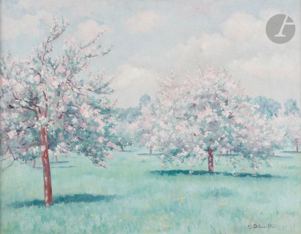 Gabrielle DELAVALLÉE (XXe siècle)
Cerisiers en fleurs
Huile sur toile.
Signée en bas à droite.
50 x 65 cm