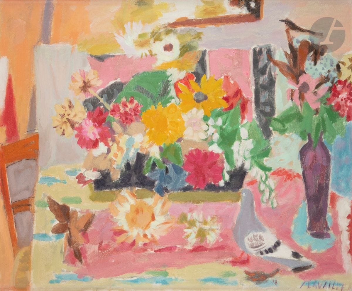 Jules CAVAILLÈS (1901-1977)
Le Panier noir
Huile sur toile.
Signée en bas à droite.
Signée et titrée au dos.
60 x 73 cm
