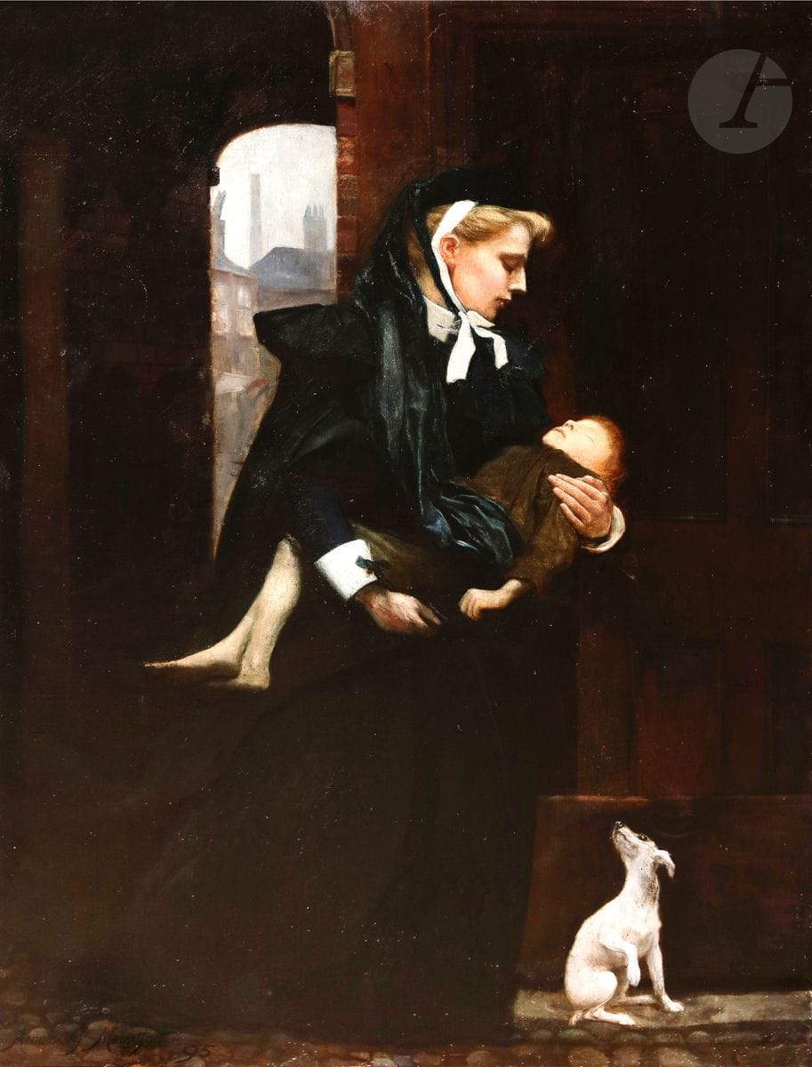 Arnold MOUNTFORT (1873-1942
)Woman and Sleeping Child, 1895Oil
on canvas.
Signed and dated lower left.
(Small restoration).
86,5 x 60 cm




