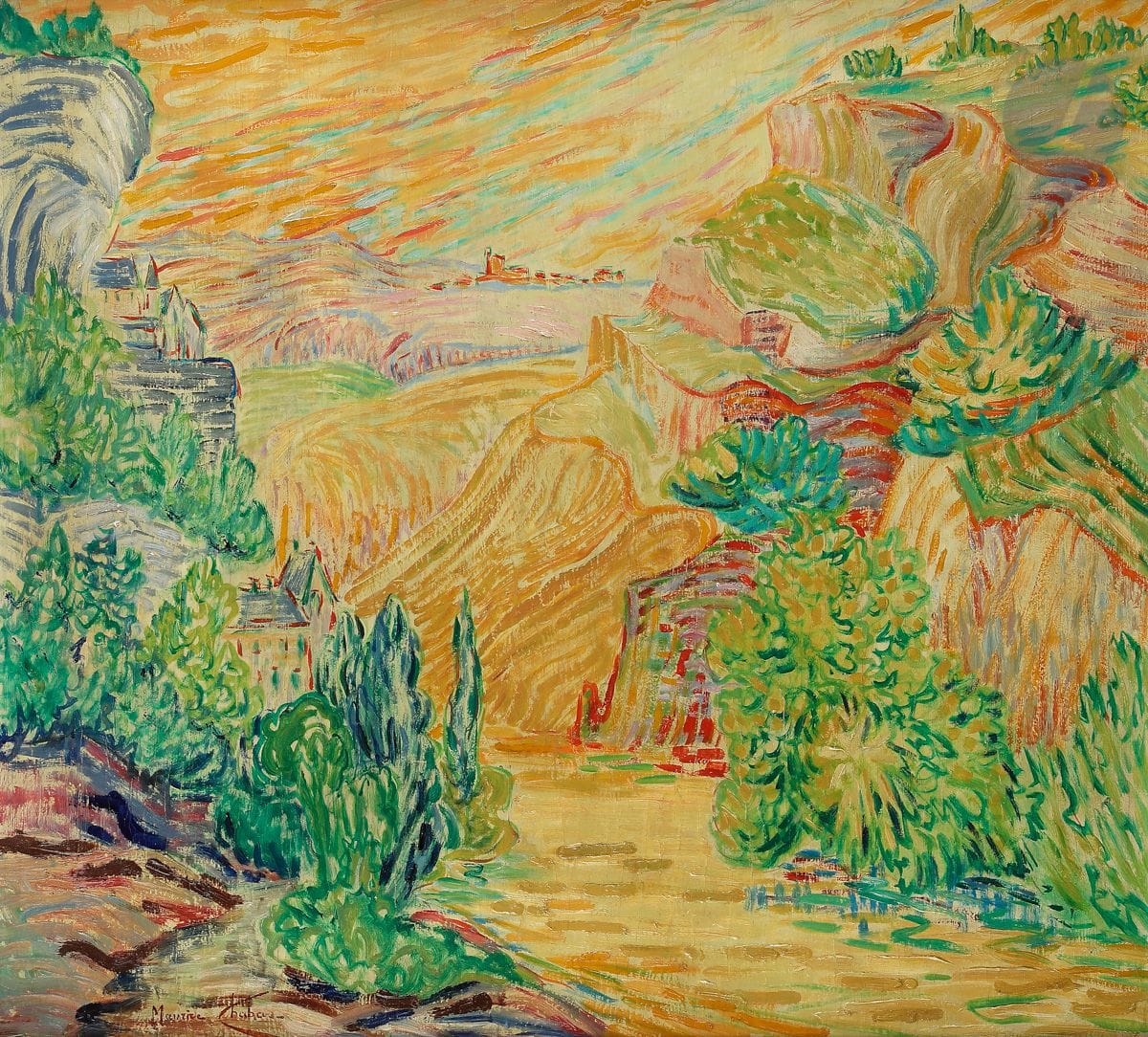 Maurice CHABAS (1862-1947)
Paysage et village sur la colline
Huile sur panneau.
Signée en bas à gauche.
49,5 x 55,5 cm