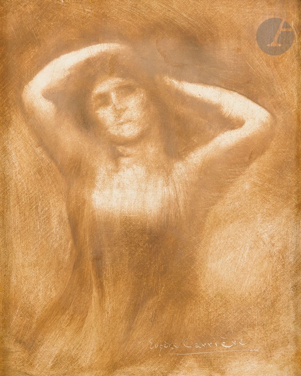 
Eugène CARRIÈRE (1849-1906)



Nu les bras levés



Huile sur papier contrecollé sur toile.



Signée en bas à droite.



41 x 33 cm
