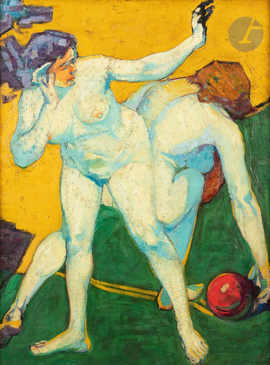 Alfred Aaron WOLMARK (1877-1961
)Two Nudes with Red Balloon, 1913Oil
on canvas.
131 x 99 cmExhibition

: 
- David Hughes Collection.
- Swiss collection, acquired from him on November 8, 1991.






