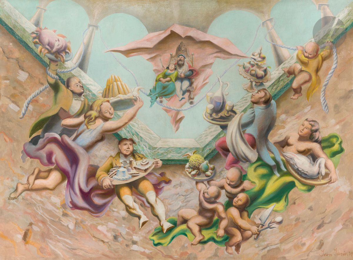 Jean JANIN (1898-1970)
Allégorie du goût, 1939
Huile sur toile.
Signée et datée en bas à droite.
93 x 129 cm