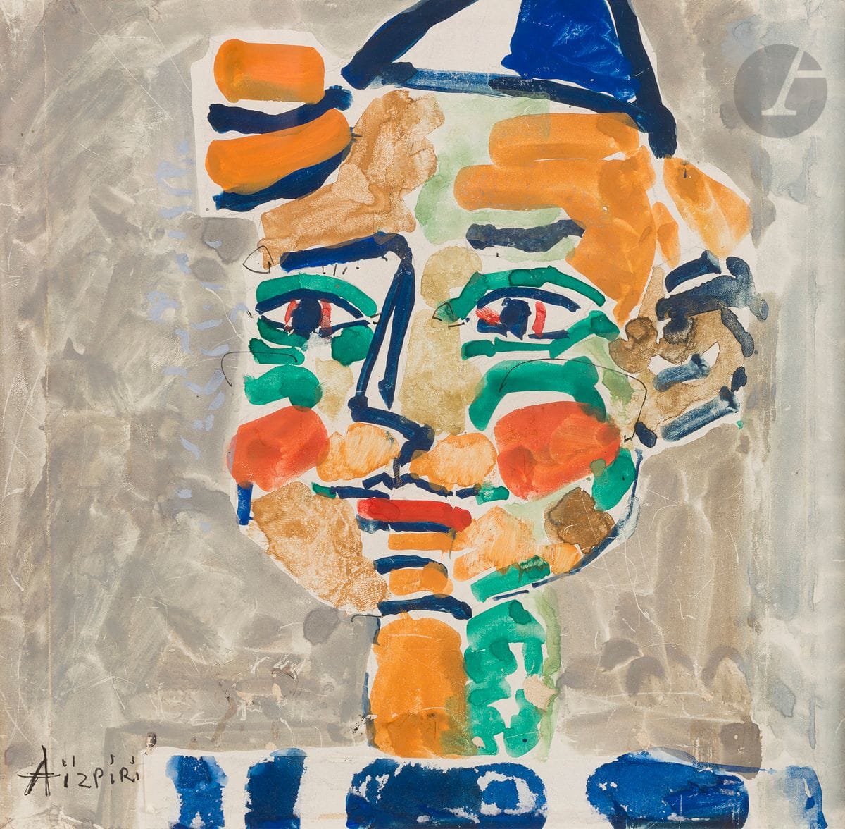 Paul AÏZPIRI (1919-2016)
Tête de clown
Gouache.
Signée en bas à gauche.
27 x 27 cm
