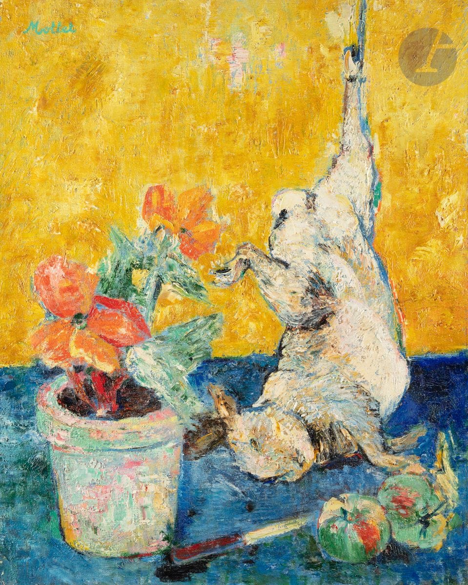 Yvonne MOTTET (1906-1968
)Still life with rabbit and flower pot, 1956Oil
on canvas.
Signed upper left.
Signed and dated on the back.
81 x 65 cmBibliography

: 
Éric Mercier, La Jeune peinture, Années 50, Tome II, Panorama de la jeune peinture, Zurich, Artacatos, 2010, reproduced p. 286







.