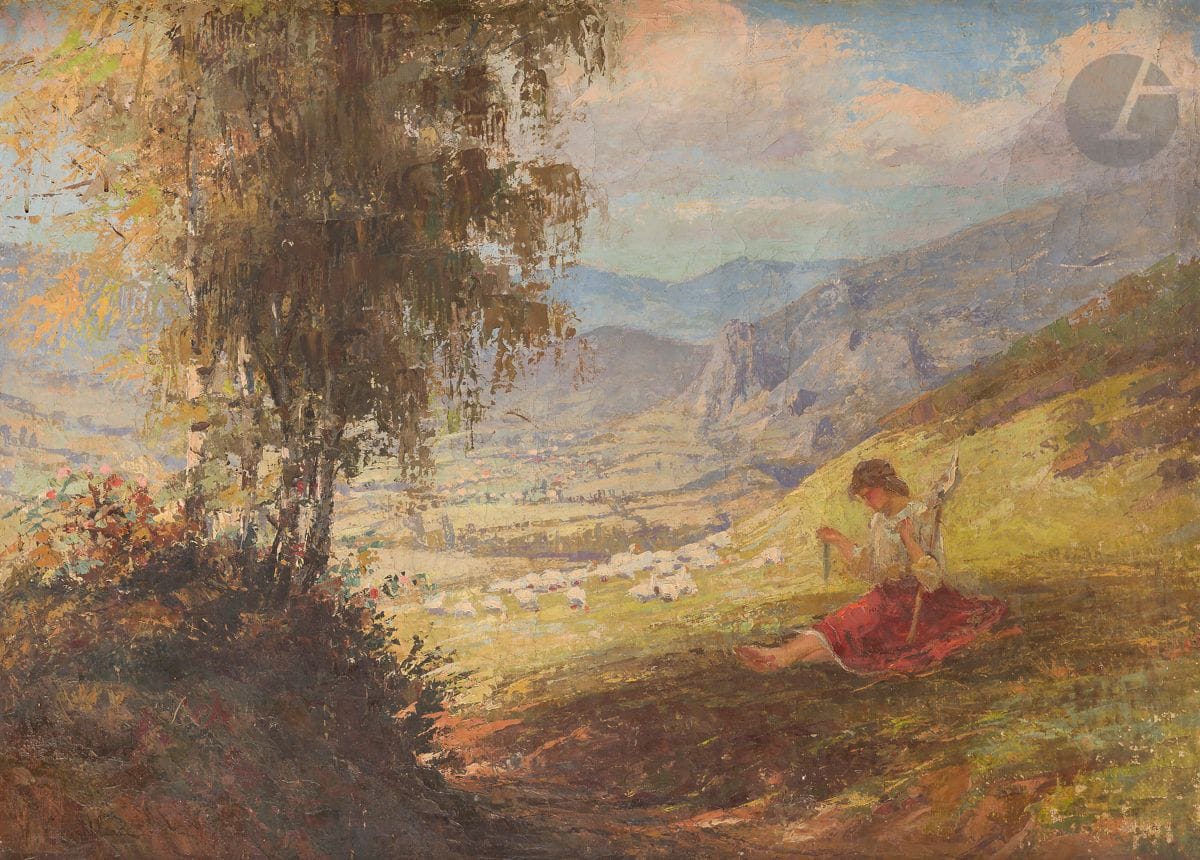 Vittorio CAVALLERI (1860-1938
)Shepherdess at restOil
on canvas.
Signed lower left.
70 x 100 cm



