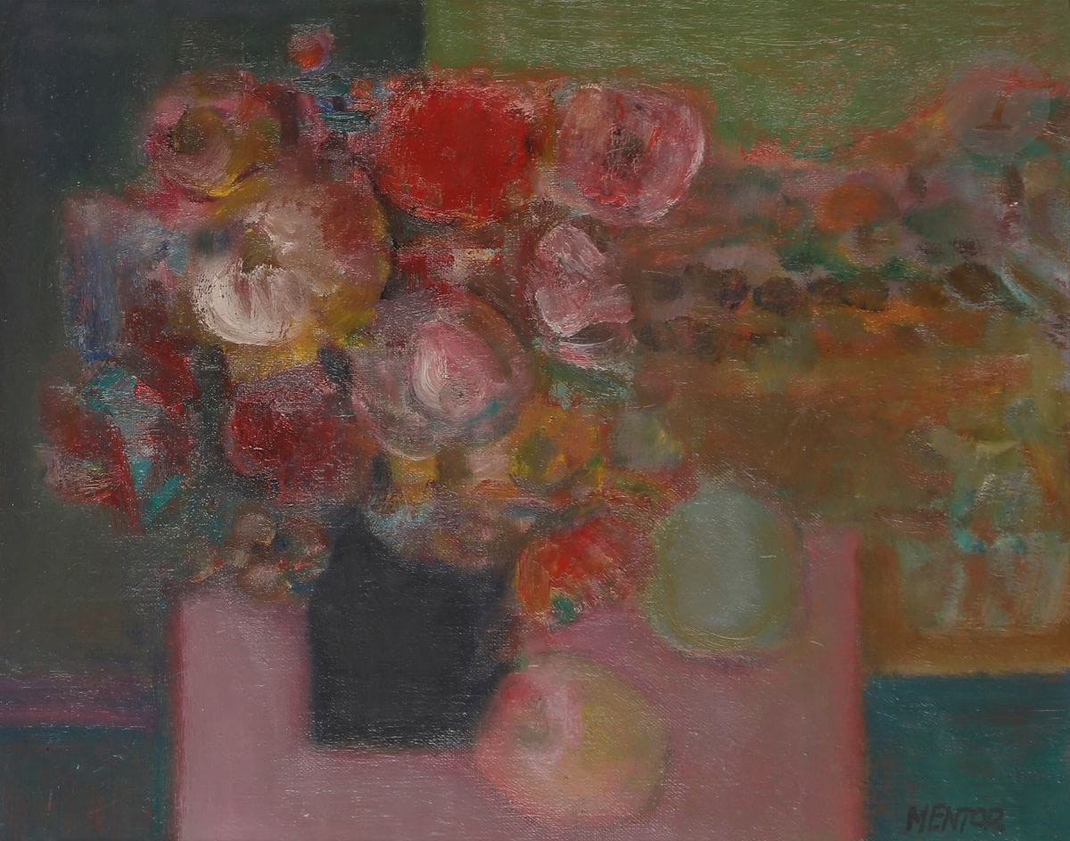 Blasco MENTOR (1919-2003)
Nature morte à la fenêtre
Huile sur toile.
Signée en bas à droite.
Signée et titrée au dos.
33 x 41 cm