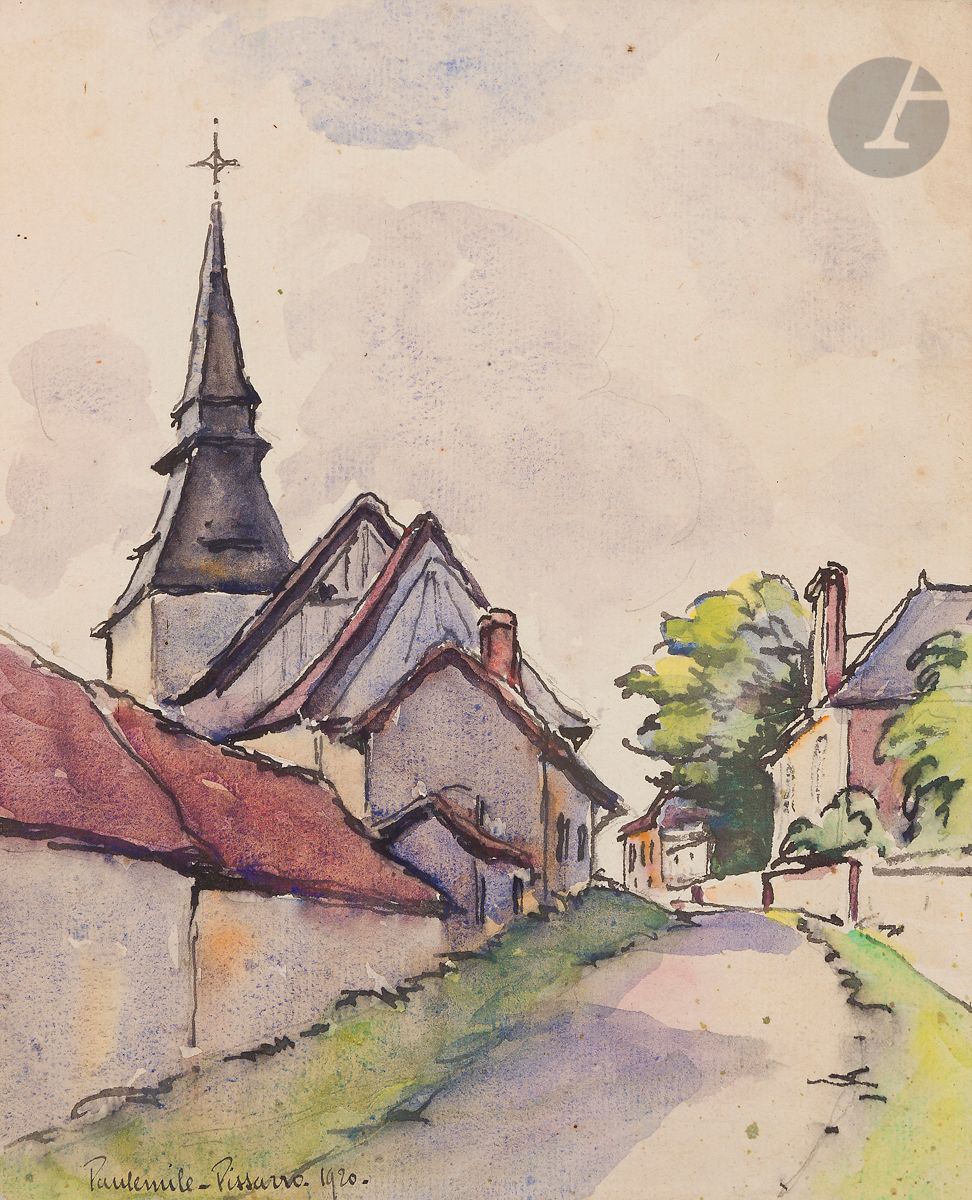Paul-Émile PISSARRO (1884-1972)
Rue de village, 1920
Encre et aquarelle.
Signée et datée en bas à gauche.
23,5 x 19,5 cm