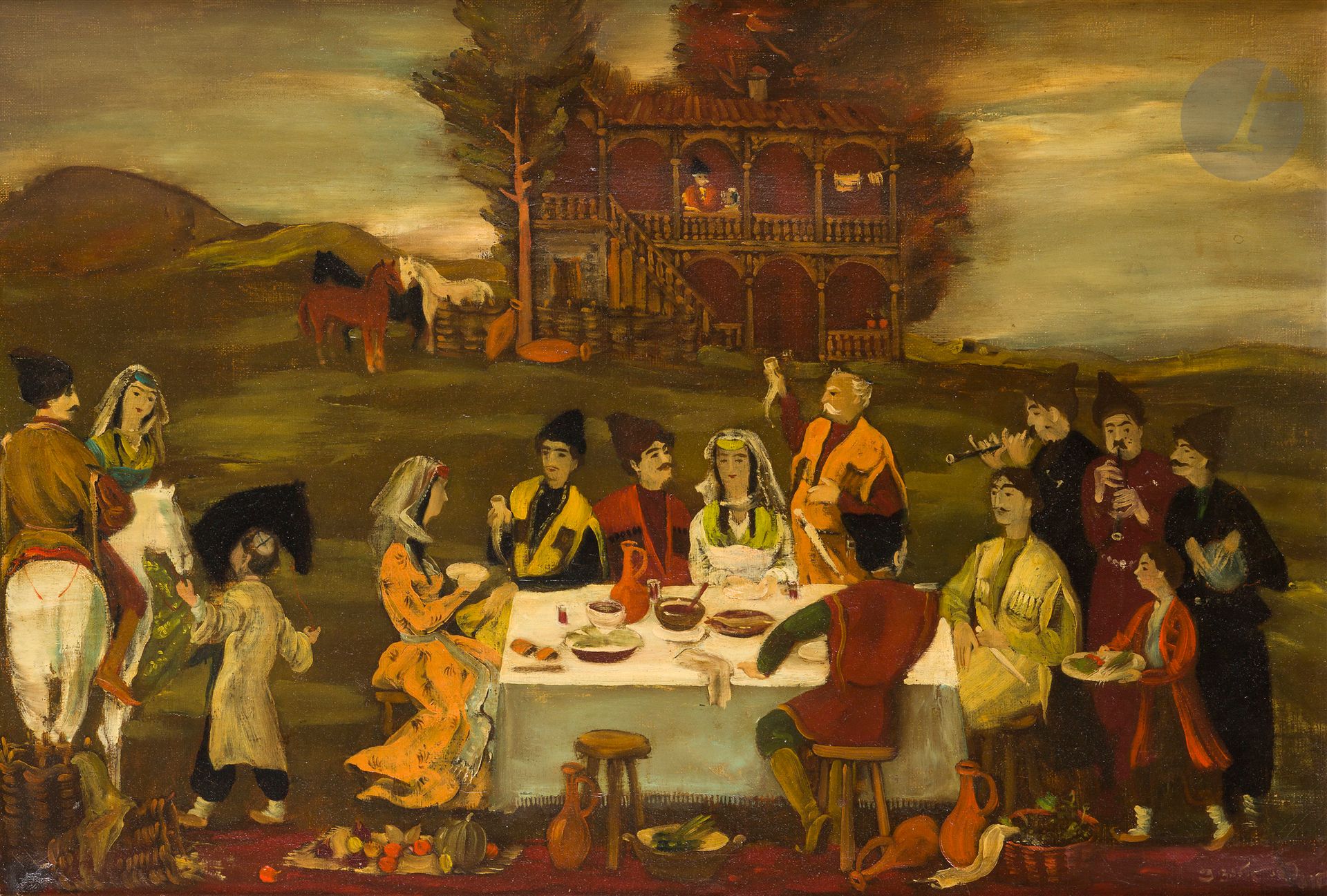 Félix VARLA (1903-1986
)Georgian WeddingOil
on canvas.
Signed in Georgian "Varlamishvili" lower right.
50 x 73 cm



