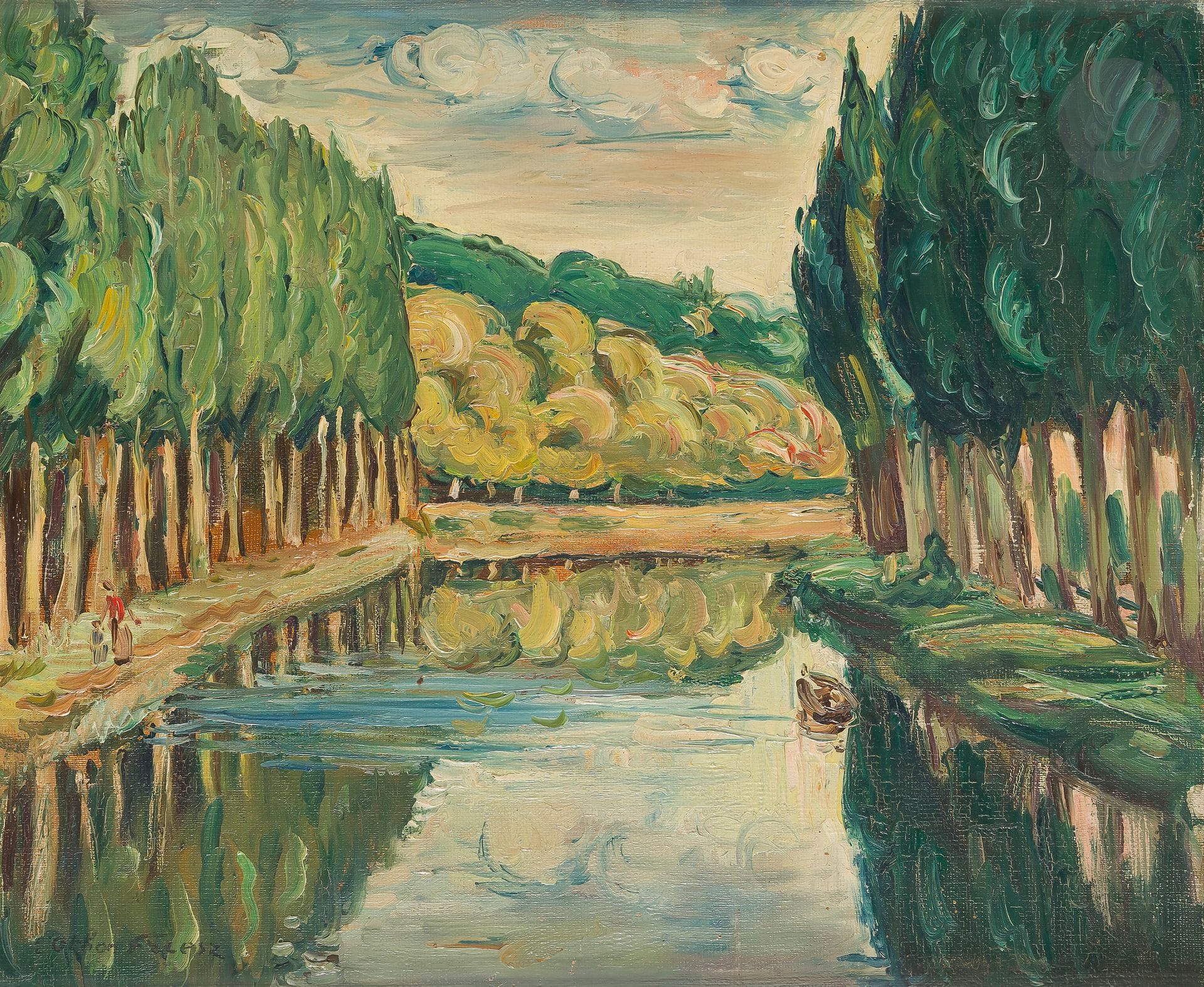 Émile-Othon FRIESZ (1879-1949)
Toulon, le Canal
Huile sur toile.
Signée en bas à gauche.
Monogrammée et située au dos sur le châssis.
38 x 46 cm

Provenance : 
Succession de Monsieur X., Paris 6e.