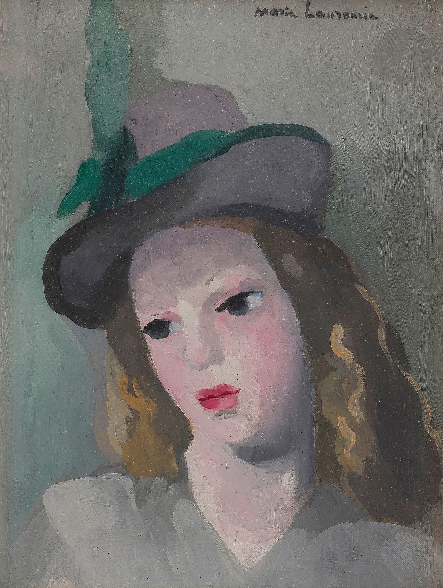 Marie LAURENCIN (1885-1956)
Portrait de jeune fille au chapeau
Huile sur toile.
Signée en haut à droite.
35 x 27 cm

Provenance : 
Collection Genuys Chatau, Neuilly-sur-Seine. 

Cette œuvre est répertoriée dans les archives Marie Laurencin de Monsieur Daniel Marchesseau.