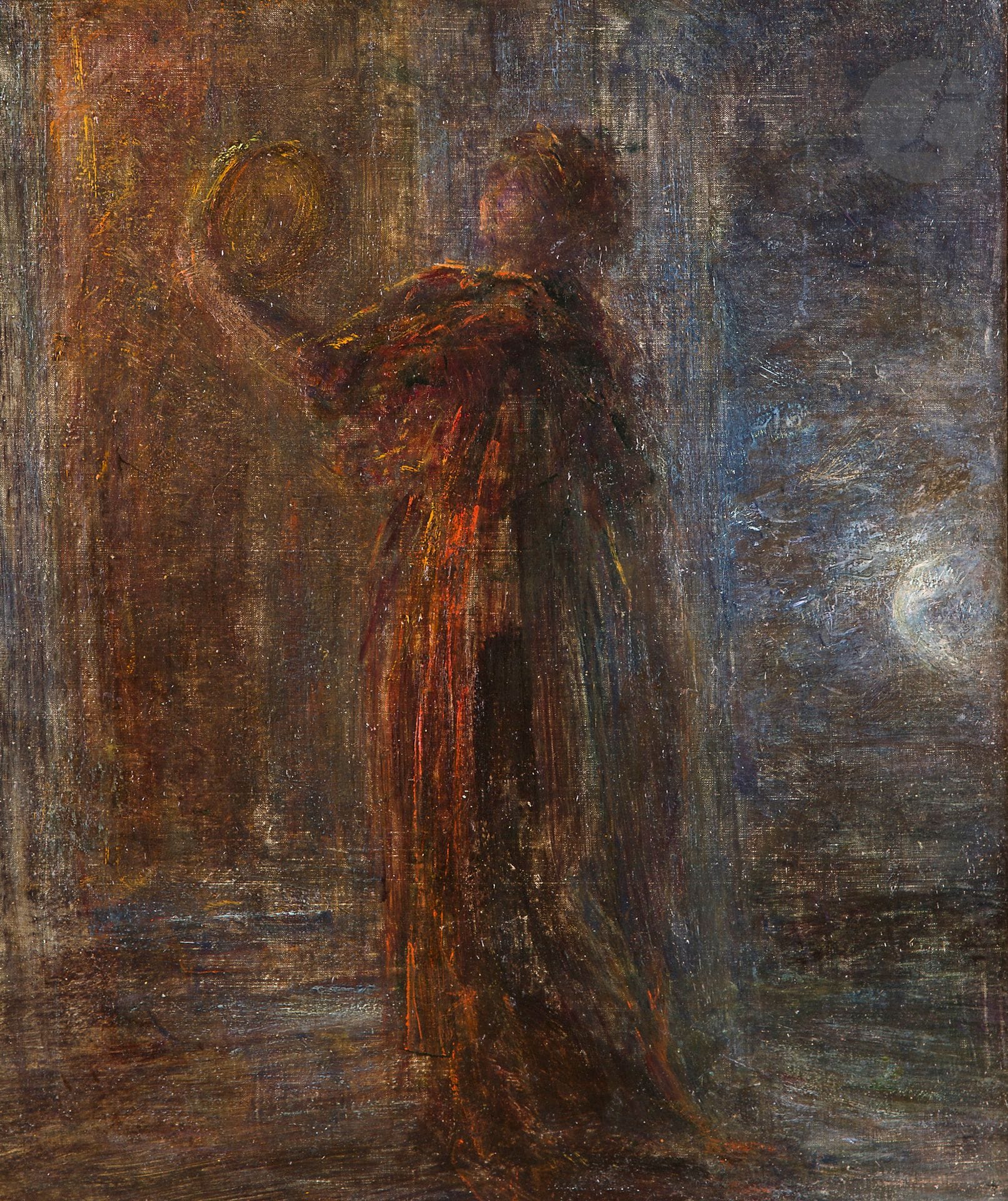 
Henri FANTIN-LATOUR (1836-1904)



L’Hiver, vers 1904



Huile sur toile.



Signée en bas à gauche.



55 x 46 cm





Provenance : 



- Gustave Tempelaere, Paris.



- Victor Rollin, Malaunay.



- Galerie F&J Tempelaere, Paris.



- E.J. van Wisselingh & co., Amsterdam.



- Beaux-Arts Gallery, Londres.



- Galerie Aittouarès, Paris, Octobre 1984.



- Vente Sotheby’s, Paris, Mai 1985.



- Vente Christie’s New-York, 2 novembre 1999, n° 25.



- Galerie Johan Naldi, Paris. Acquis par le propriétaire actuel en 2004.





Bibliographie : 



Madame Fantin Latour, Catalogue de l’œuvre complet (1849-1904) de Fantin-Latour, Paris, Henry Floury, 1911, répertorié sous le n° 2139, p. 226. 





Œuvre en rapport :



L’Hiver, toile, 37 x 205 cm, pour les quatre, répertoriée in Madame Fantin Latour, Catalogue de l’oeuvre complet (1849-1904) de Fantin-Latour, Paris, Henry Floury, 1911, n°1200, p. 124. « Une folie, tenant un tambourin, s’apprête à monter les degrés conduisant à une salle éclairée ». 





 Selon le commentaire de Madame Fantin Latour, « cette peinture devait faire partie des quatre saisons. Le printemps a été achevé en 1901. L’automne, l’été, l’hiver sont restés inachevés » (Madame Fantin Latour, Catalogue de l’œuvre complet (1849-1904) de Fantin-Latour, Paris, Henry Floury, 1911, p. 226).
