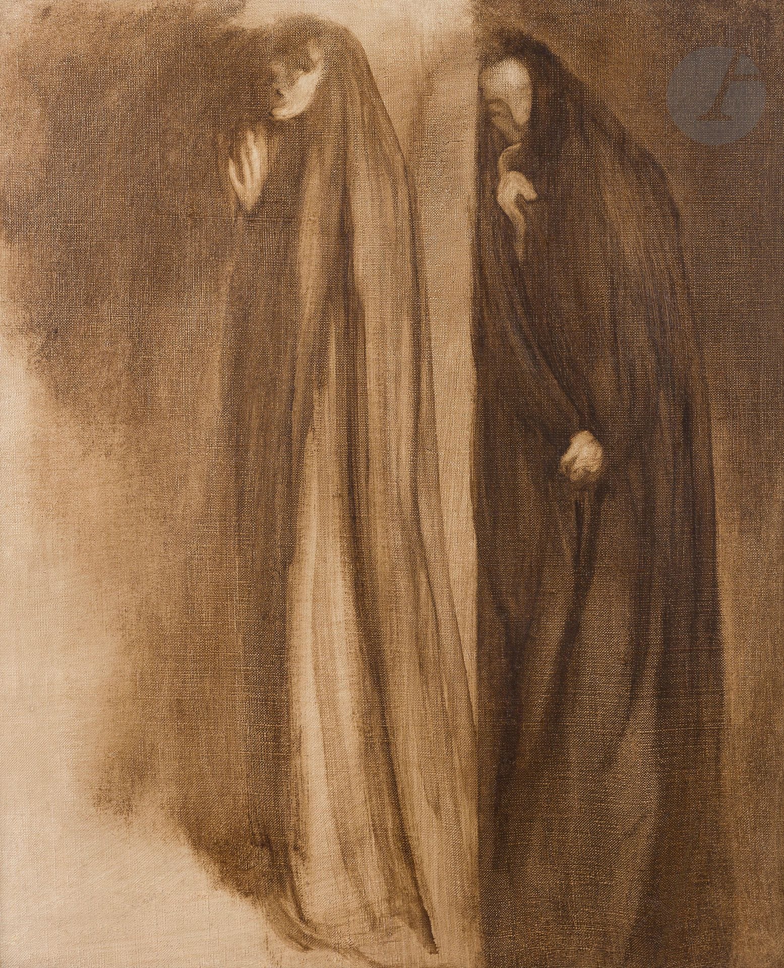 Eugène CARRIÈRE (1849-1906)
Femmes au pied de la croix
Huile sur toile contrecollée sur panneau.
Non signée.
52 x 42 cm

Provenance : 
- Collection du sculpteur Louis-Henri Devillez (1855-1941). Offert par l’artiste.
- Vente Horta, Bruxelles, 12 novembre 2007, n° 147.

Bibliographie : 
- A-M. Berryer, Eugène Carrière - Sa vie, son œuvre, sa philosophie, son enseignement - Suivi du catalogue de ses peintures, mémoire de doctorat de l’université de Bruxelles, 2 vol., Liège, 1935, n° 625.
- Véronique Nora-Milin, Rodolphe Rapetti, Alice Lamarre, Eugène Carrière 1849-1906, Catalogue raisonné de l’œuvre peint, Paris, Gallimard, 2008, n° 752, reproduit p. 242.