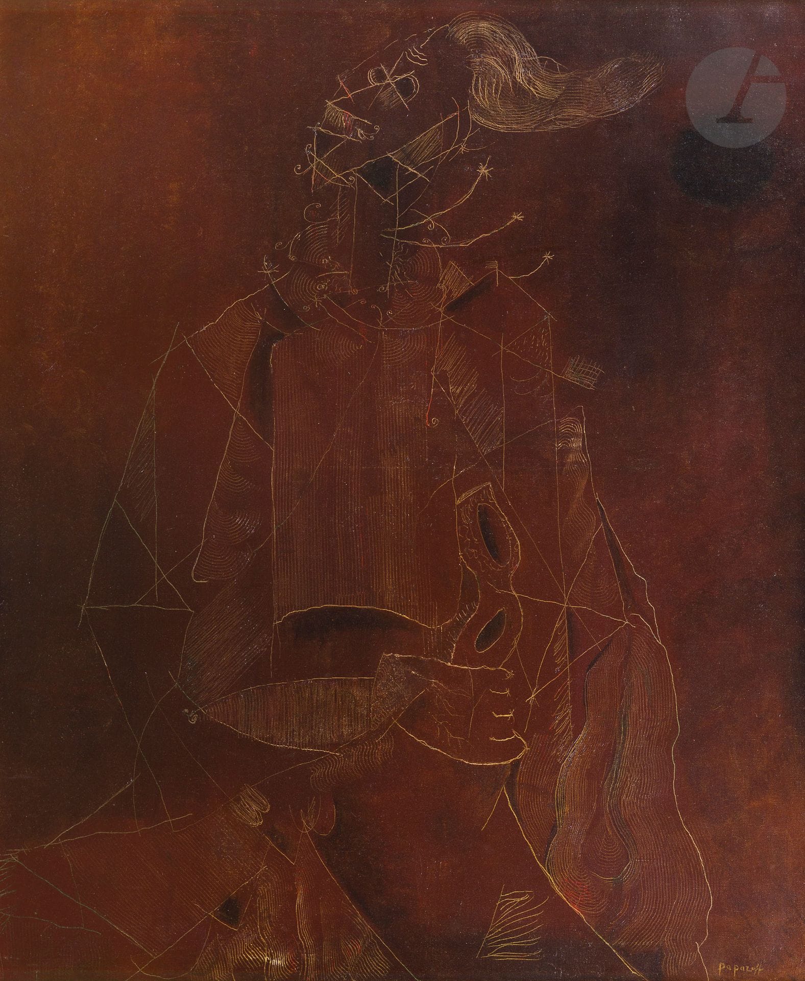 Georges PAPAZOFF (1894-1972
)The Pathfinder, 1925Oil
and rubbing on canvas.
Signed lower right.
73 x 60 cm

" Papazoff's experiments with matter are to be related to the will, common to many artists of the time, to discover new visions. It seems that the technique of rubbing interested Papazoff from 1925. However, we cannot say with precision if these first rubbings precede or not those of Max Ernst. 
Papazoff's rubbings, resulting from various manipulations of materials (sand, earth, combed pastes), offer a variety of textures that are not only the result of a formal accident, of the surprise of the form, but that translate a will of formal organization of the elements. Papazoff's first rubbings date from 1925: the landscape of the first series of "Éclaireurs" is treated in rubbing. A group of drawings dating from the same year marks the first steps. 

Andrei B Nakov, Papazoff, Franc-tireur du surréalisme, Brussels, Édition La connaissance, Brussels, 1973, pp. 70-71.








