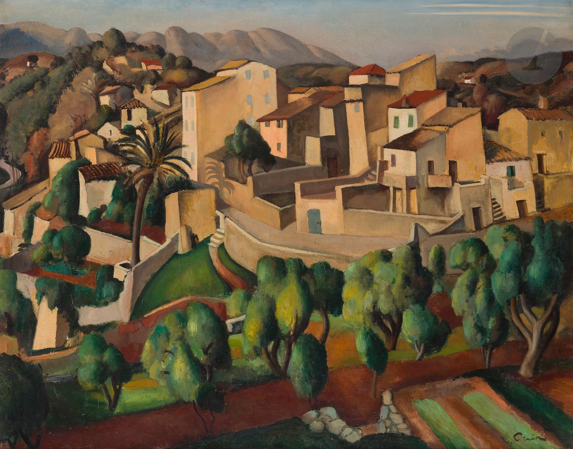 Edmond CERIA (1884-1955)
Village provençal, vers 1920
Huile sur toile.
Signée en bas à droite.
(Petites restaurations).
65 x 81 cm

Provenance : 
Succession de Monsieur X., Paris 6e.