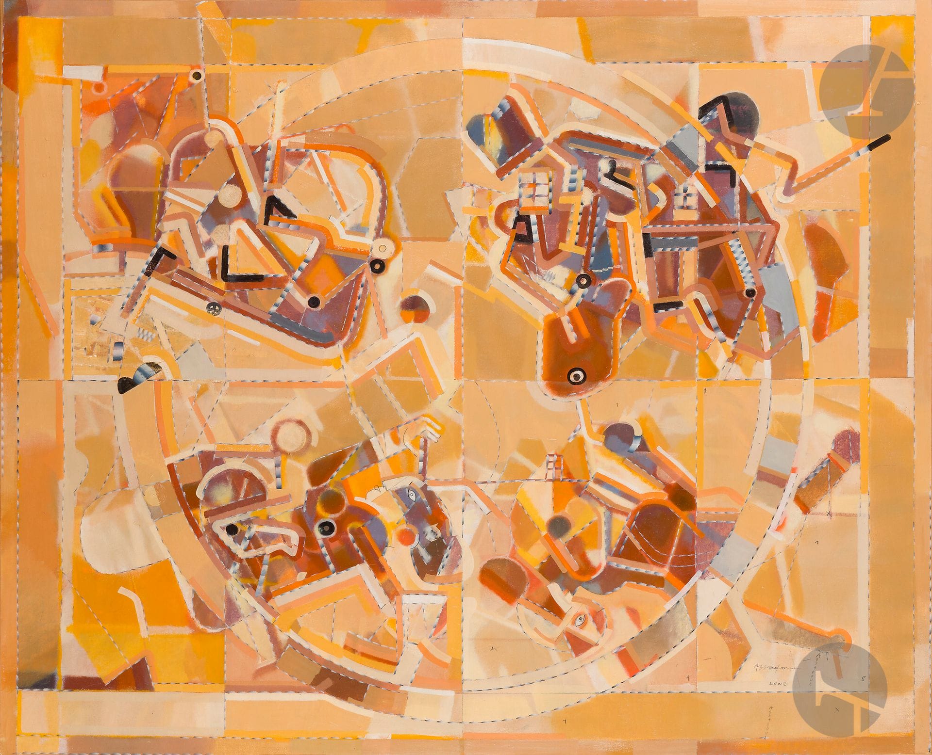 Assadour BEZDIKIAN [Lebanese] (born 1943
)Four Characters in a Circle, 2002Oil
on canvas.
Signed and dated lower right.
Signed, dated and titled on the back.
81 x 100 cm




