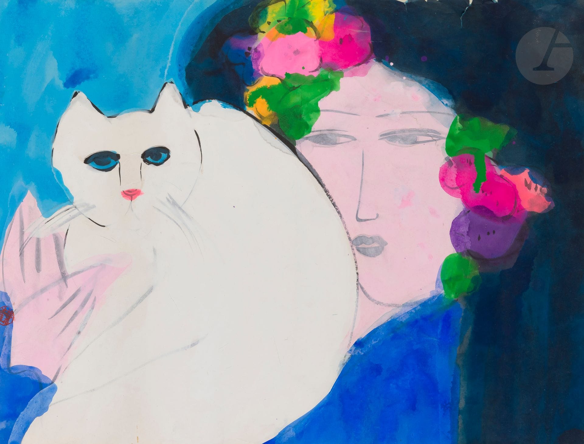 
Walasse TING [chinois] (né en 1929)

Femme au chat

Encre.

Cachet rouge de l'artiste sur le bord gauche.

48 x 62 cm



Provenance : 

Collection de Madame V., attachée culturelle à l’ambassade de France à Pékin entre 1994 et 1998. Offert par l’artiste.

