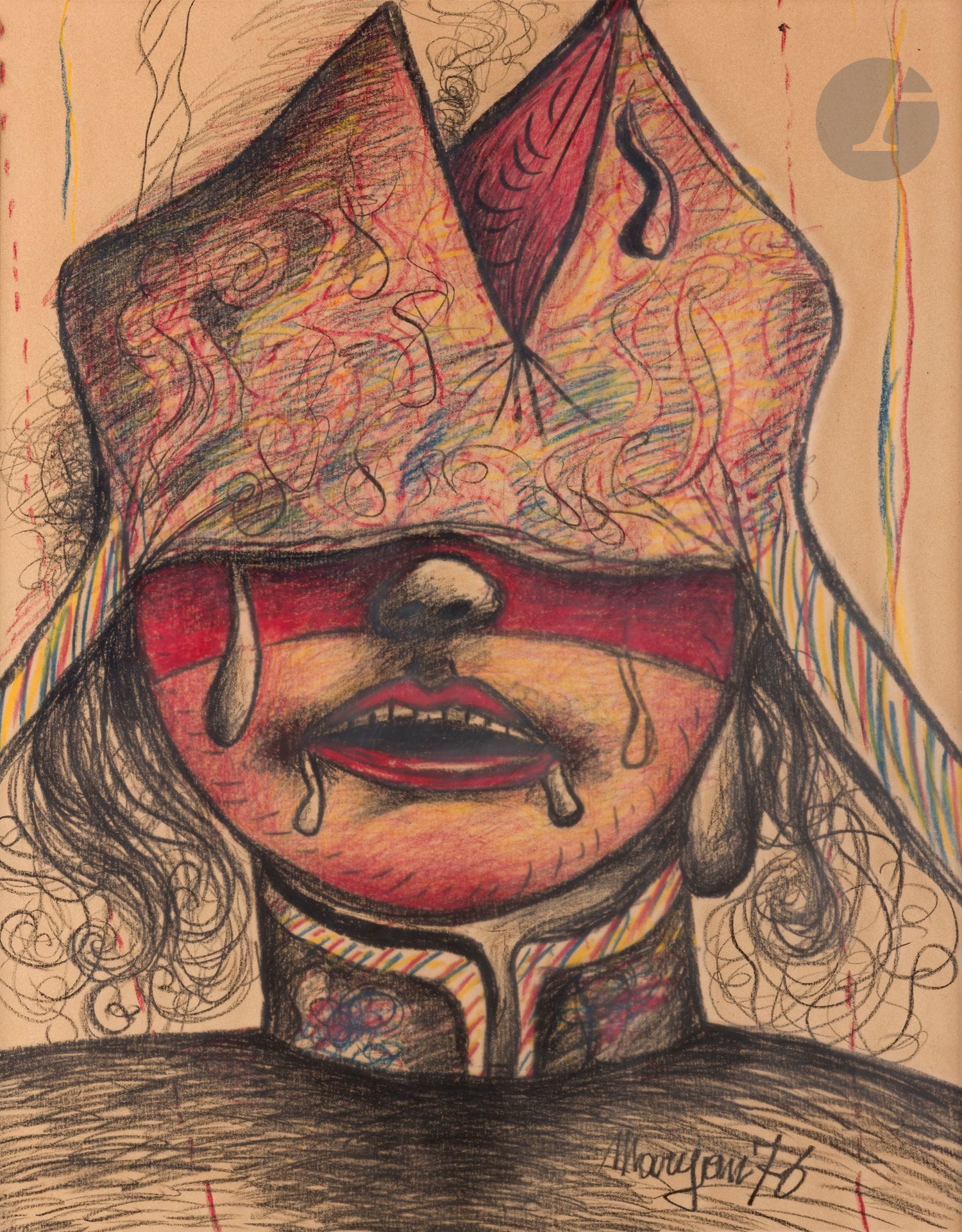 Pinchas Burstein dit Mary MARYAN [polonais-américain] (1927-1977)
Portrait, 1976
Pastel gras.
Signé et daté en bas à droite.
77 x 56 cm

Provenance :
Galerie Ariel, Paris, n°8563 (étiquette au dos sur le montage).