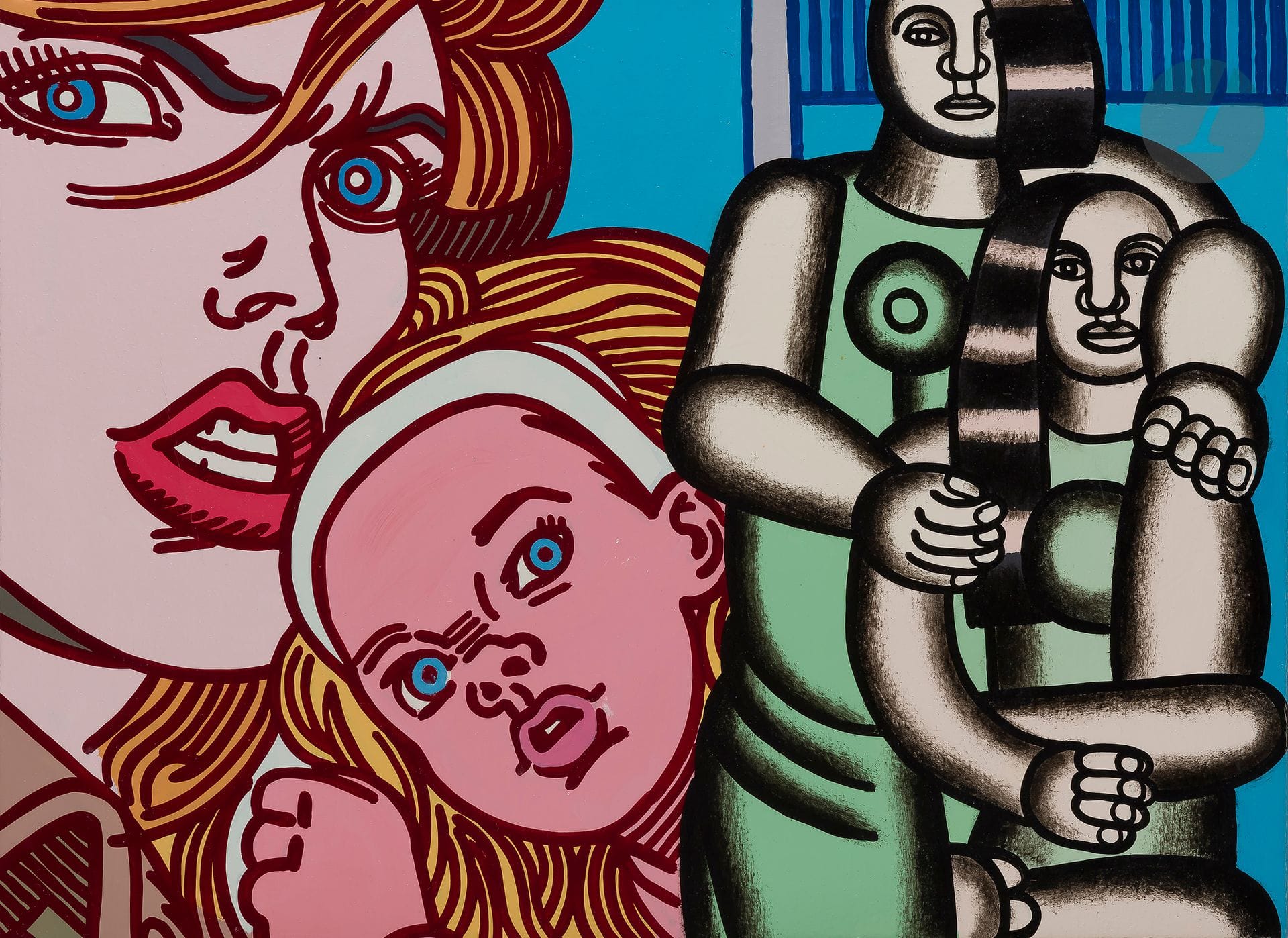Guðmundur Guðmundsson, known as ERRÓ [Icelandic] (born 1932
)Hommage à Fernand Léger et Roy Lischtenstein, 1988Acrylic
on canvas.
Signed and dated on the back.
33 x 46 cm



