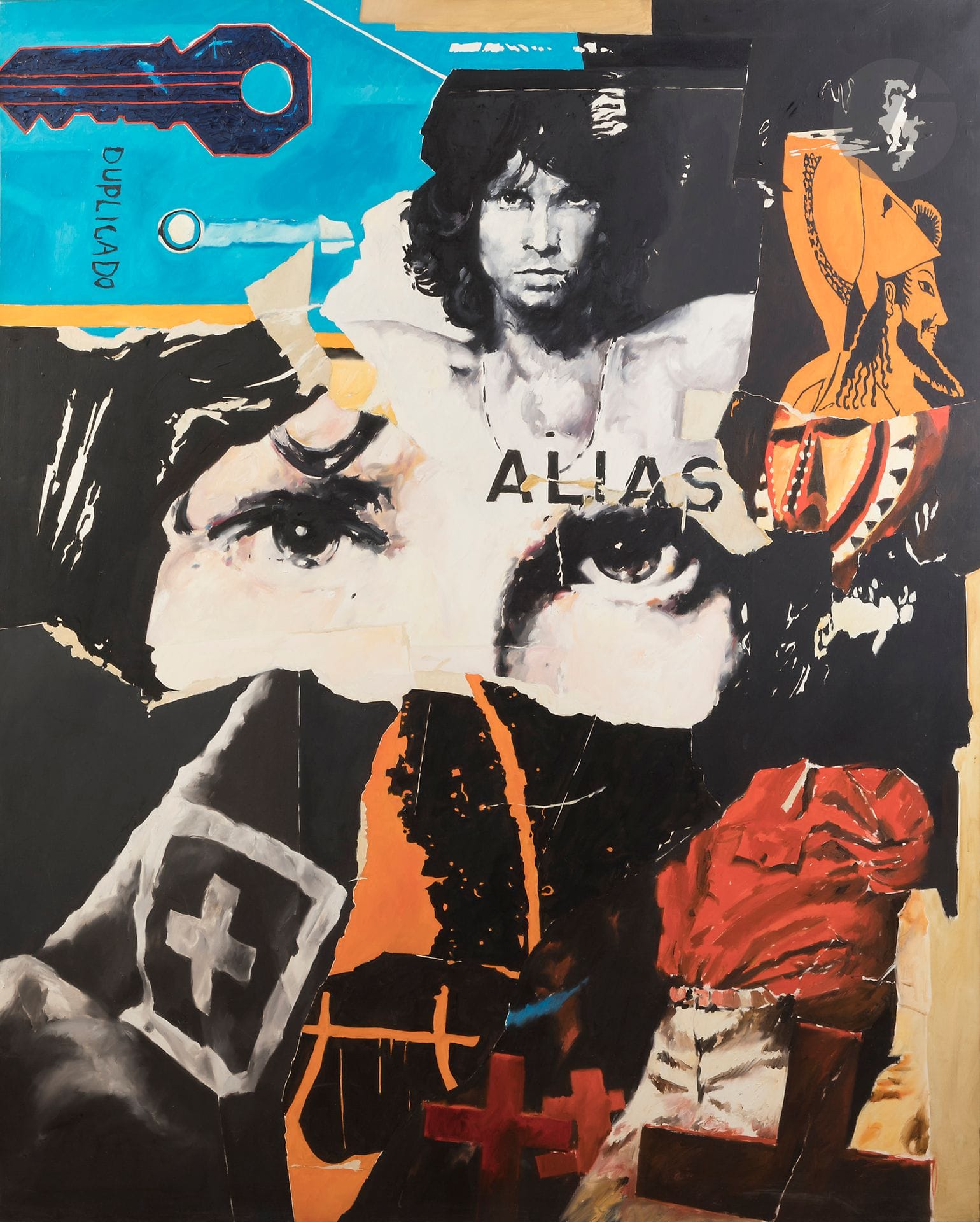 Jean-Paul CHAMBAS (né en 1947)
Jim Morrison, 1991
Huile sur toile.
Signée, datée et titrée au dos.
162 x 130 cm