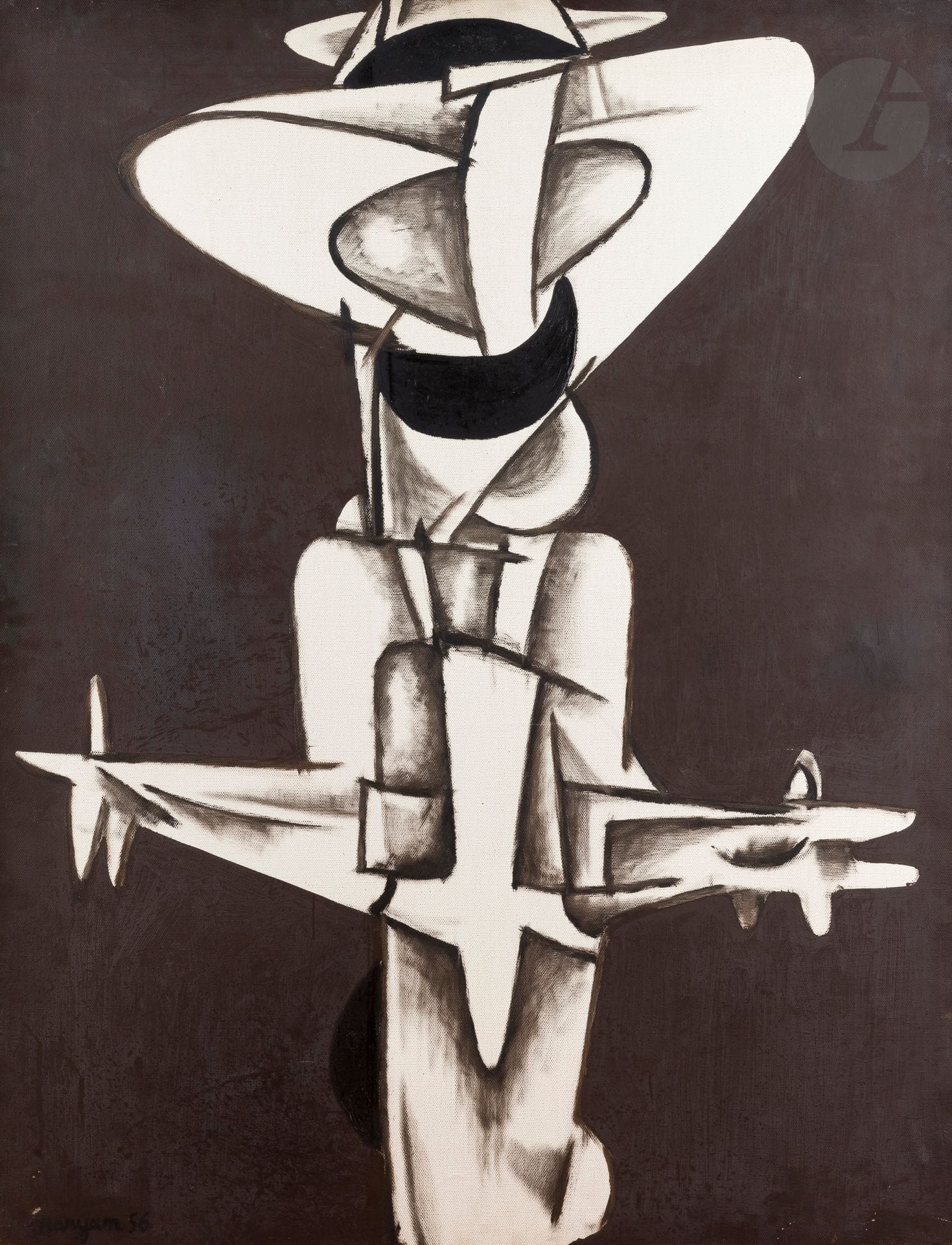 Pinchas Burstein dit Mary MARYAN [polonais-américain] (1927-1977)
Personnage, 1959
Huile sur toile.
Signée et datée en bas à gauche.
110 x 88 cm

Provenance :
- M.M.H. Rubinstein, The Aldrich Museum of Contemporary art, USA.
- Vente Maître Galateau, Limoges, 25 février 1990, n°50. Acquis directement par l’actuel propriétaire auprès de cette dernière.