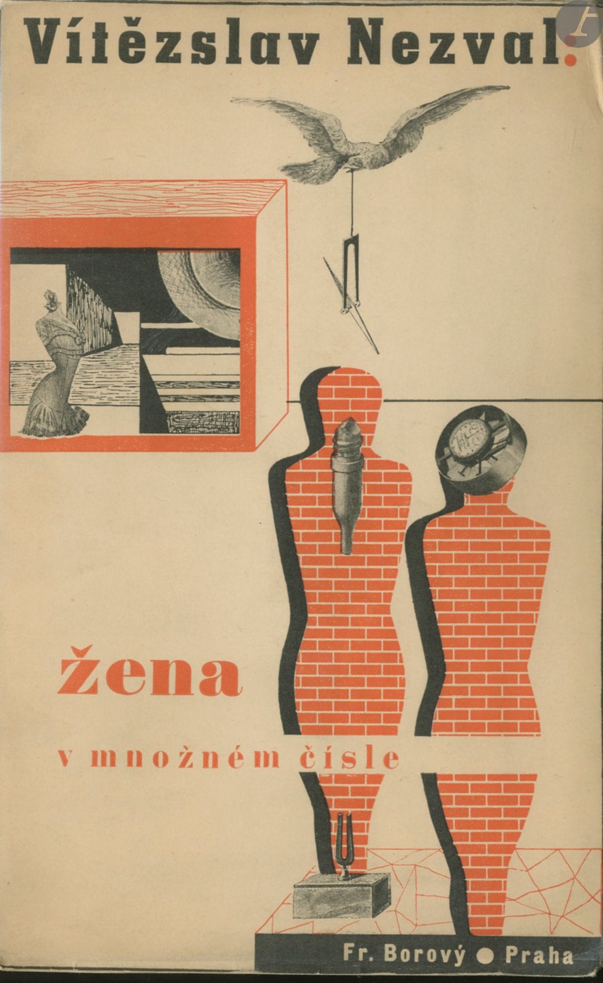 NEZVAL, VITEZSLAV (1900-1958)
TEIGE, KAREL (1900-1951)
Zena v mnozném cisle.
Fr. Borovy, Praha, 1936. 
In-8 (22 x 14 cm). Édition originale brochée, à rabat. Photomontages de Karel Teige. 206 pages. Couverture souple illustrée.