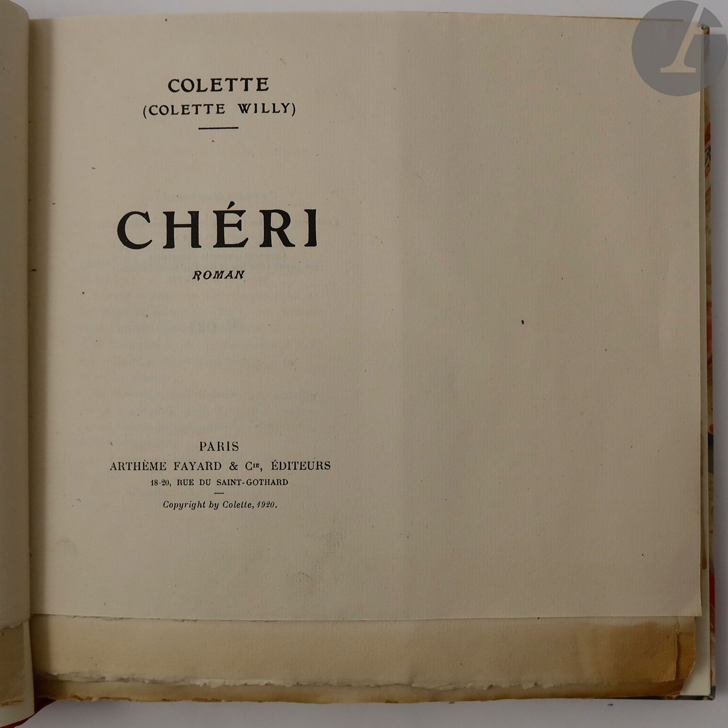 COLETTE.
Darling. Novel.
Paris : Arthème Fayard, 1920. - In-8, half orange morocco, two pieces of black morocco on the first board, imitating the patterns of the marbled paper glued on the boards, smooth spine, untrimmed, cover and spine kept, case (L. Strid).
First edition.

One of the first 175 copies on Hollande paper.

Beautiful copy bound by the Swedish bookbinder Lars Strid, with full margins.
Some soiling to the cover. Edges of some leaves browned.







