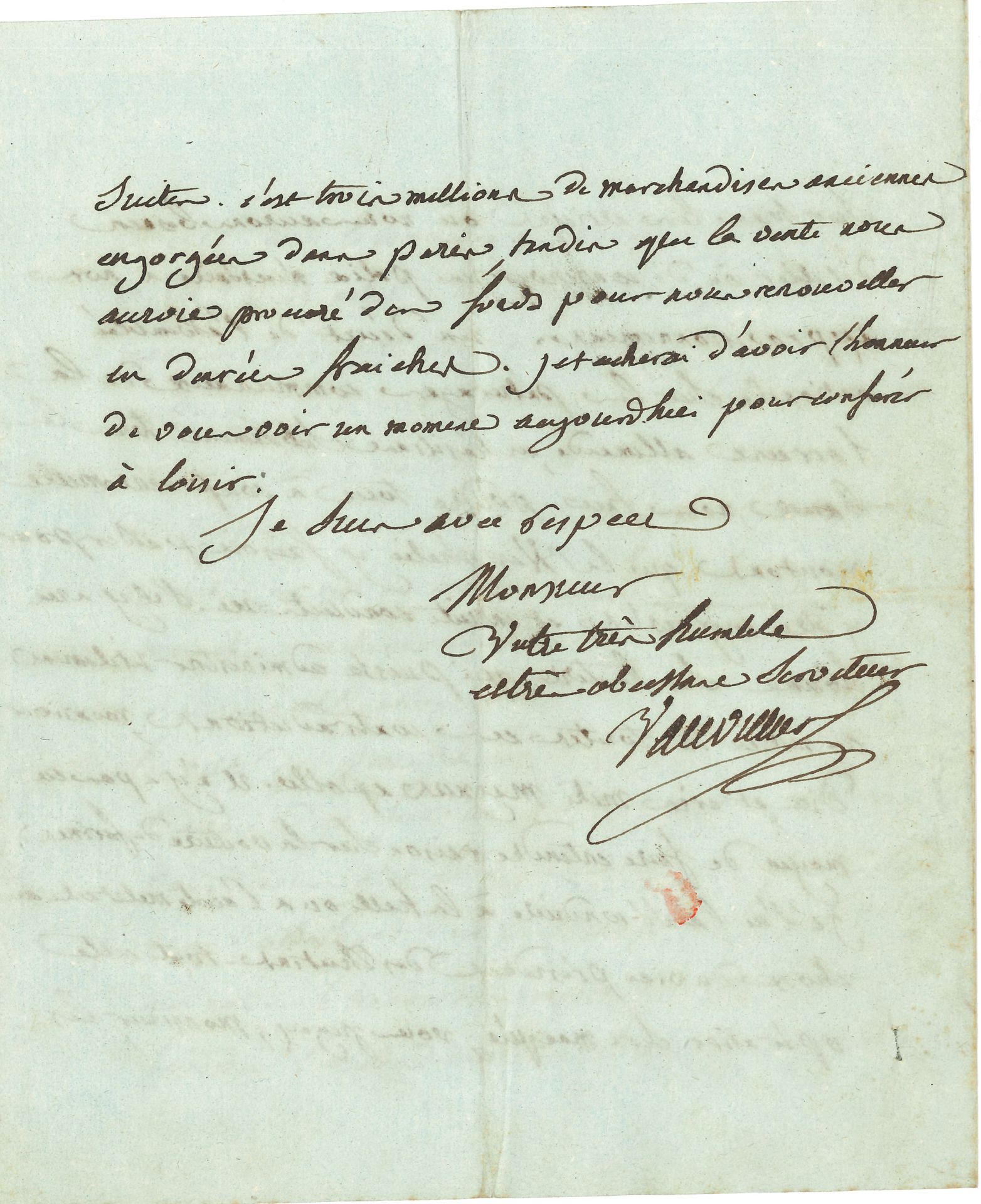 Jean-François VAUVILLIERS (1739-1801) Hellenist, he rallied to the Revolution and was president of the Commune of Paris, taking care of subsistence. L.A.S., Paris August 14, 1790; 4 pages in-4.

On the subsistence crisis. He will gather the syndics of the butchers, and the agents of the markets to have data on the prices. "We are surrounded by people who spread money and libels among the people to lead them to insurrections [...] Today bread, then money, then meat, and now, as I have never stopped saying, by dint of delaying, the assignats appear too late. The cattle merchants have indicated that they will not take them. Thus, since trade can only be done in money, which is bought at crazy prices," prices are rising... Etc.