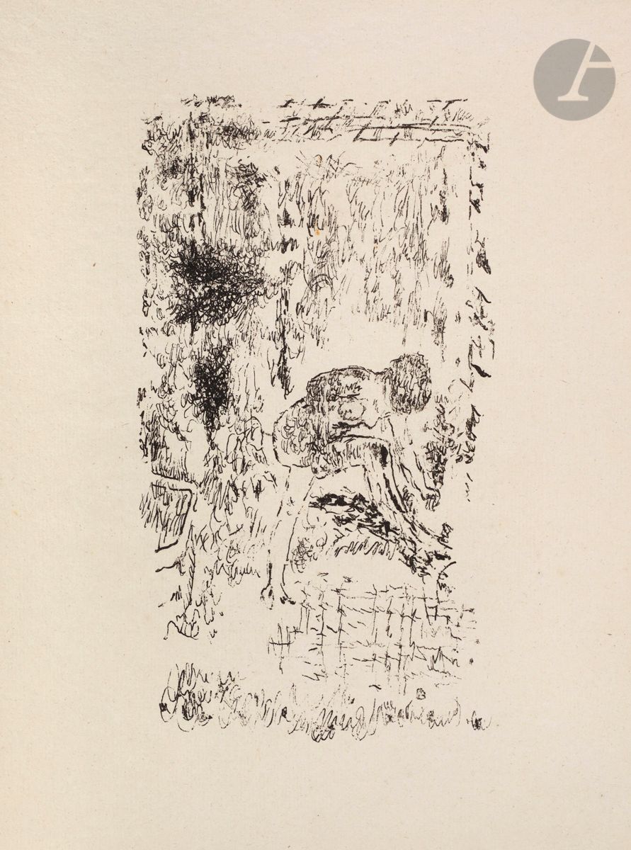 *PIERRE BONNARD (1867-1947)
Femme à sa toilette. Vers 1920. Lithographie. 125 x 225 [255 x 330]. Bouvet non décrit. Parfaite épreuve sur vergé crème. Toutes marges non ébarbées. 


Tous les lots de cette vente sont soumis à 5,5 % de frais additionnels au titre de la taxe à l’importation temporaire.
En cas de réexportation en dehors de l’Union Européenne, ces frais pourront faire l’objet d’un remboursement à l’acquéreur.