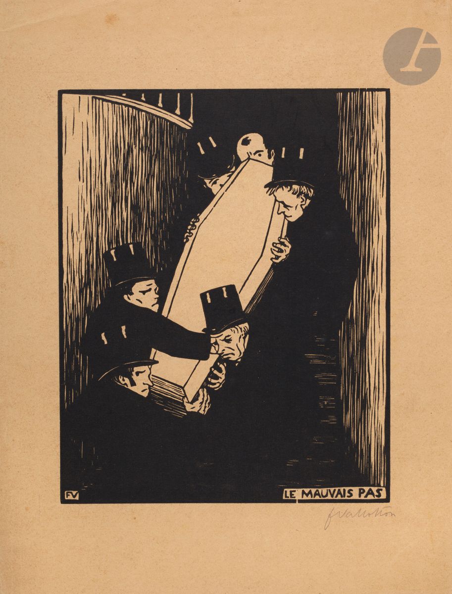 *FÉLIX VALLOTTON (1865-1925)
Le Mauvais pas. 1893. Bois gravé. 180 x 225 [250 x 327]. Vallotton et Goerg 130 a. Très belle épreuve sur vélin chamois, signée au crayon. Quelques courtes déchirures aux bords du feuillet. Un infime manque au bord droit. Courts plis dans l’angle supérieur gauche. Toutes marges. Tirage à environ 50 épreuves. Ex-coll. H. M. Petiet (Lugt 5031).


Tous les lots de cette vente sont soumis à 5,5 % de frais additionnels au titre de la taxe à l’importation temporaire.
En cas de réexportation en dehors de l’Union Européenne, ces frais pourront faire l’objet d’un remboursement à l’acquéreur.