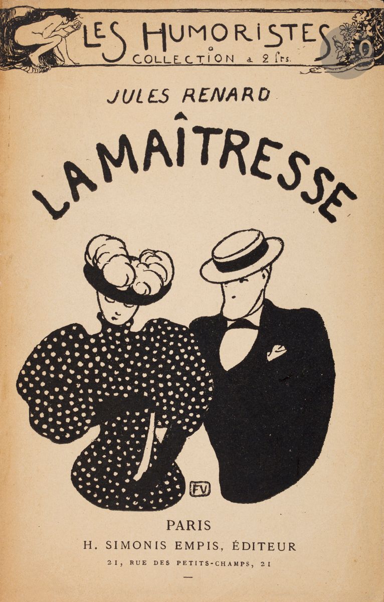 *FÉLIX VALLOTTON (1865-1925) - Renard (Jules).
La Maîtresse. Paris, H. Simonis Empis, 1896. Un vol. in-8 [120 x 190] broché, illustré de reproductions (gillotages) de dessins de Vallotton in-texte. Couverture illustrée. Dos cassé, exemplaire en partie débroché. 


Tous les lots de cette vente sont soumis à 5,5 % de frais additionnels au titre de la taxe à l’importation temporaire.
En cas de réexportation en dehors de l’Union Européenne, ces frais pourront faire l’objet d’un remboursement à l’acquéreur.