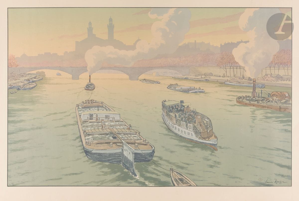 Henri Rivière (1864-1951)
Le Trocadéro. (Paysages parisiens, pl. 8). 1900. Lithographie. 818 x 520. Fields p. 77. Impression en couleurs. Très belle épreuve sur vélin glacé. Toutes marges [900 x 640].