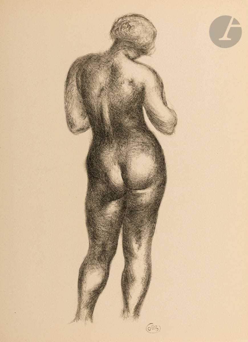 Aristide Maillol (1861-1944
) Nude women in full length. (Unpublished variations for Ovide, L'Art d'aimer. Lausanne, Gonin, 1935). Lithograph. [280 x 383]. Guerin not described. Very nice proofs on ivory vellum. All margins. Set. 3 p.
