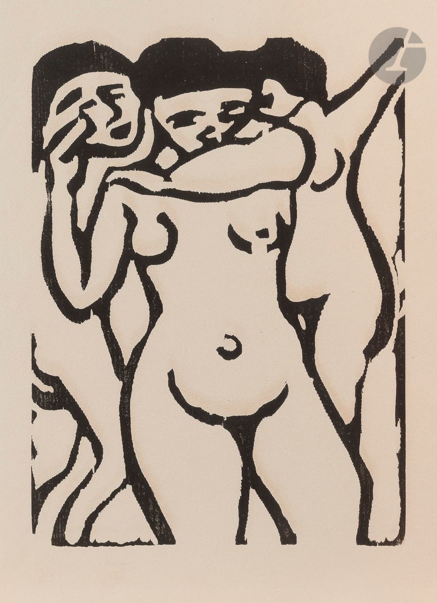 Maurice de Vlaminck (1876-1958)
Au bordel. Vers 1905-1906. Bois gravé. 177 x 242. Walterskirchen 1. Très belle épreuve sur vélin ivoire. Toutes marges [250 x 312].
 Pl. parue en hors-texte de la revue Action, n° 4 (1920).
