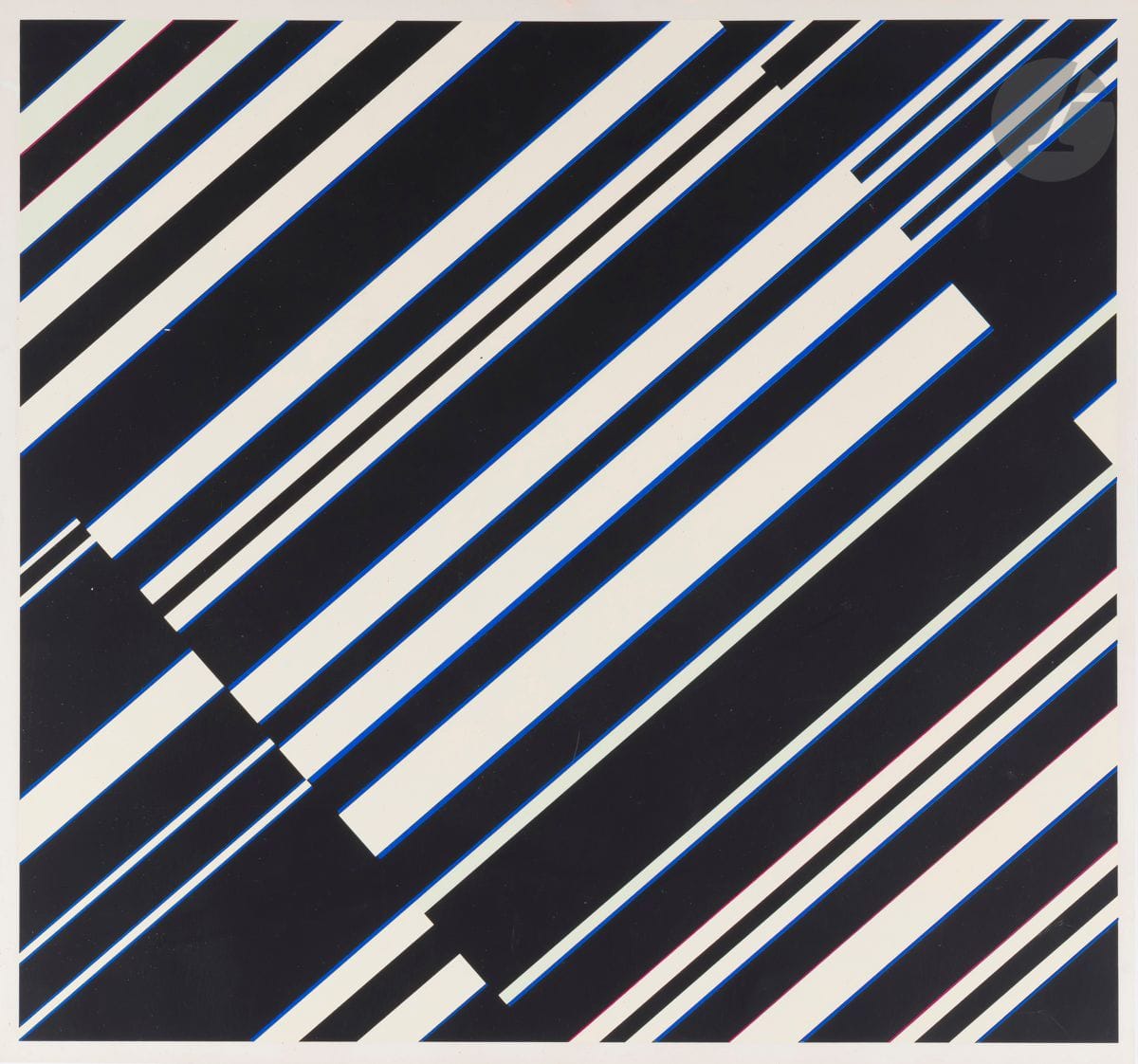 Günter Fruhtrunk (allemand, 1923-1982) 
Vektoren. 1969-1970. 
Sérigraphie en couleurs. 51 x 49 cm. 
Très belle épreuve sur vélin fort, numérotée au crayon puis dédicacée au verso « für Gerhard / München 25.4.70 » et signée. Infimes traces filiformes en surface. Toutes marges. Tirage à 70 épreuves.