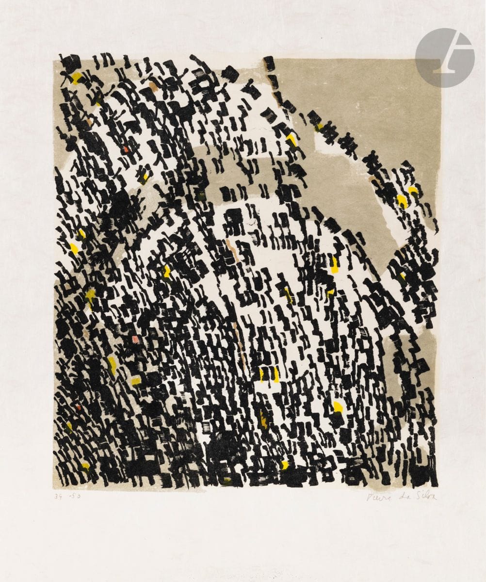 Maria Helena Vieira da Silva (portugaise, 1908-1992)
Les Gens. 1971. 
Lithographie. 50,5 x 32,8 cm. Weelen 116. Impression en couleurs. 
Parfaite épreuve sur japon nacré, numérotée et signée au crayon. Toutes marges. Tirage à 50 épreuves. Galerie Jeanne Bucher éd.