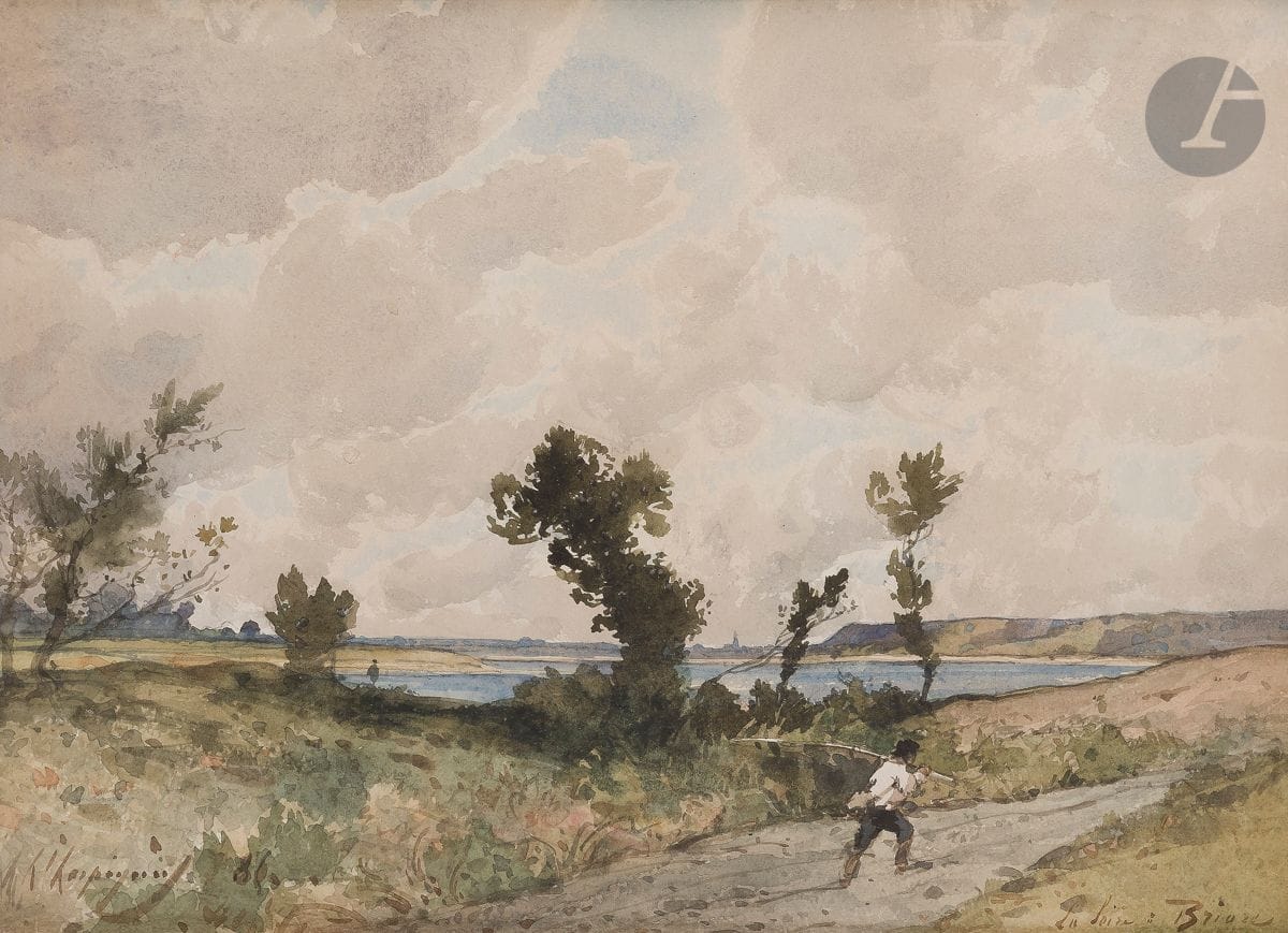 Henri Joseph HARPIGNIES (Valenciennes 1819 - Saint-Privé 1916)
La Loire à Briare, 1886
Aquarelle.
Signée et datée en bas à gauche, située en bas à droite.
25,5 x 35,5 cm.

Harpignies, invité permanent chez Monsieur Bapterosses au château de Trousse-Barrière, a beaucoup représenté la Loire à Briare.

Nous remercions Monsieur Cappœn pour les informations qu’il nous a transmises.