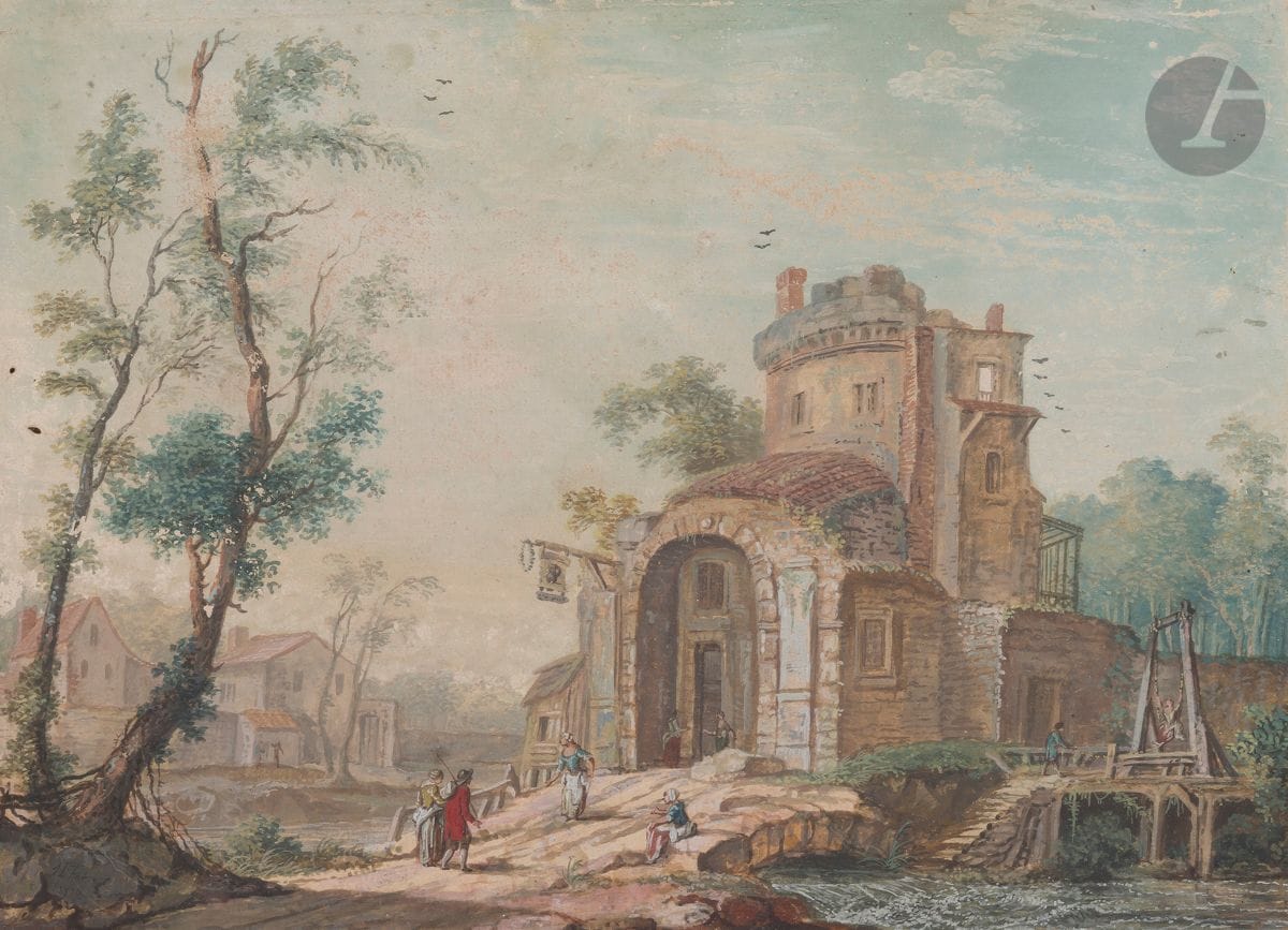 J.L FAURE (actif au XVIIIe siècle)
Paysage animé, 1770
Gouache.
Signée et datée en bas à gauche.
22 x 31,5 cm